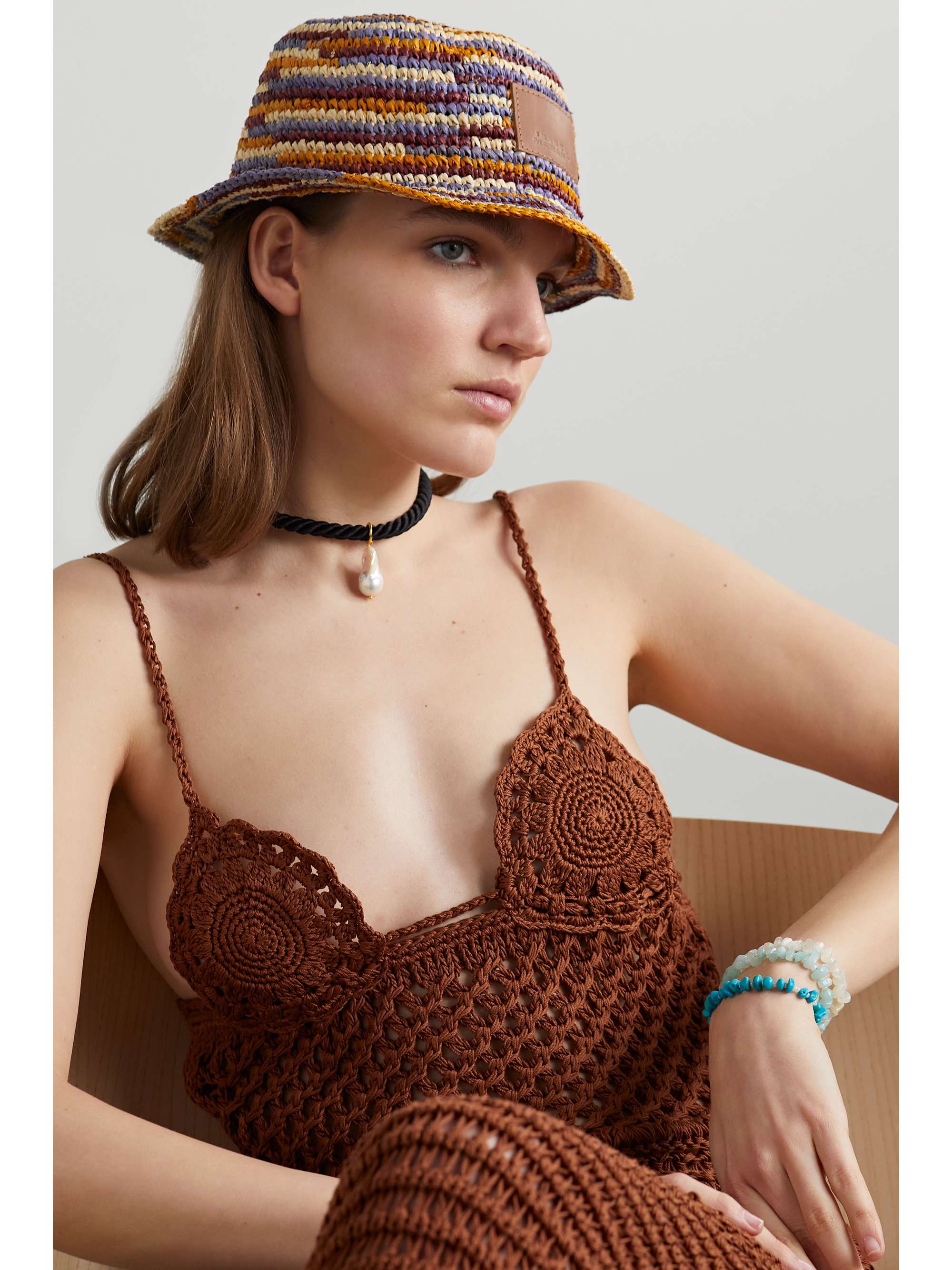 ISABEL MARANT Yucata striped woven raffia bucket hat
