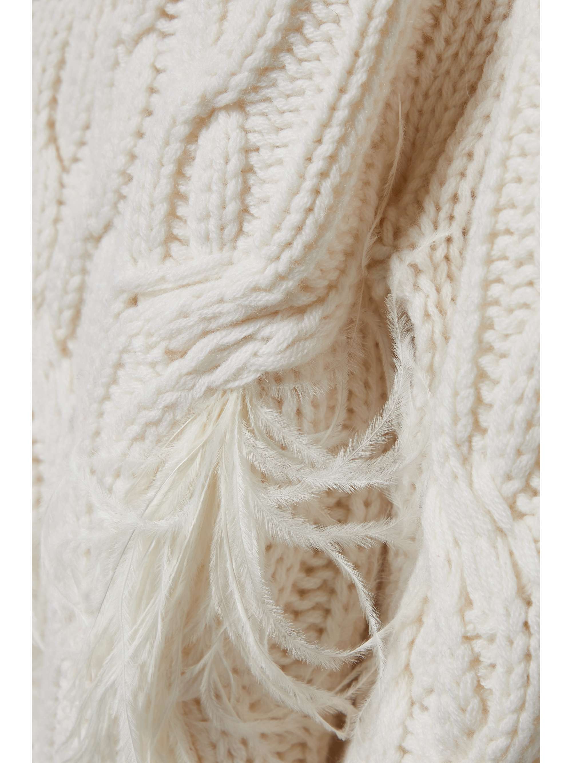 VINCE Feather-trimmed cable-knit wool and cashmere-blend sweater