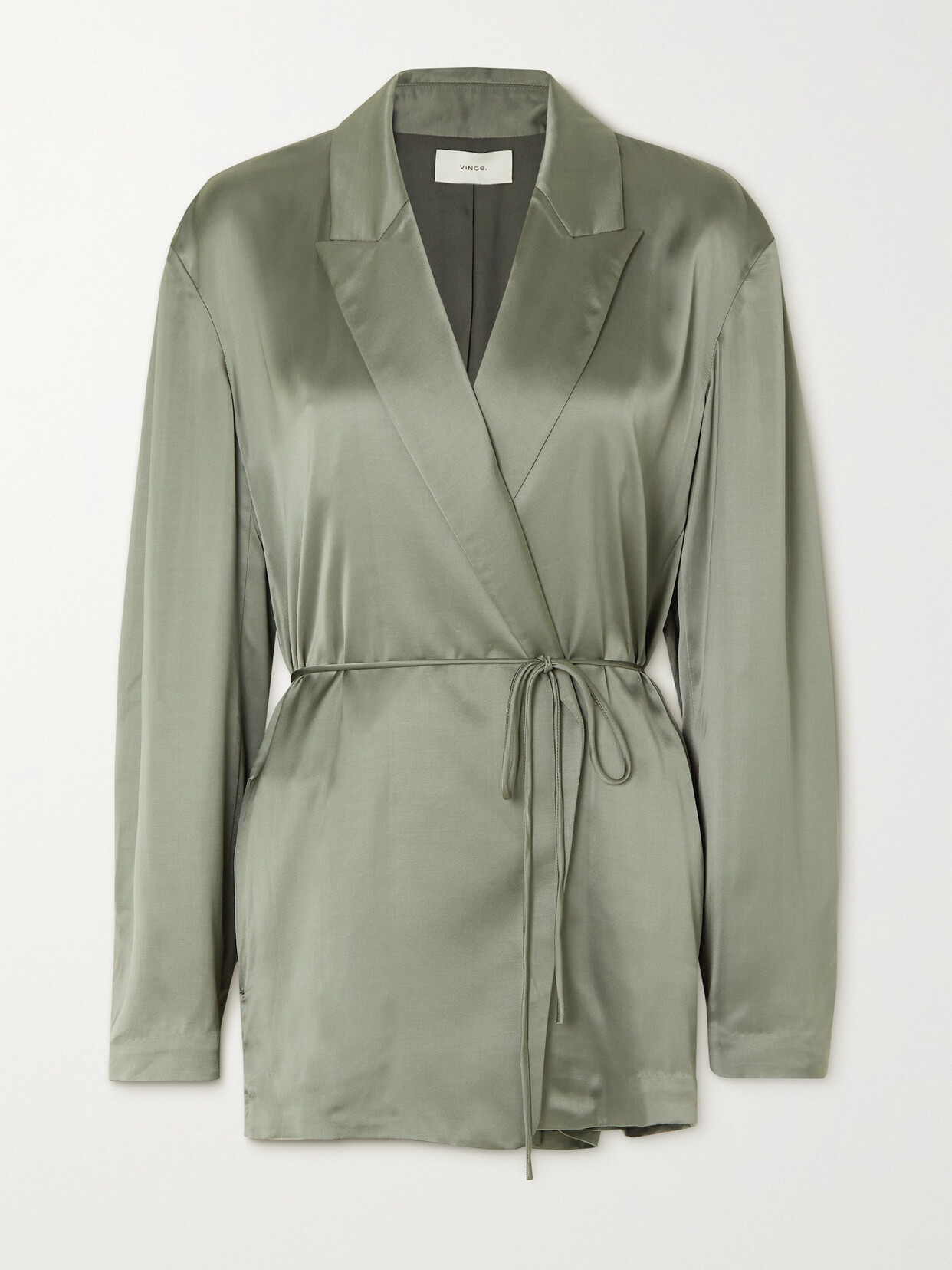 Vince Belted Satin-twill Blazer - Green