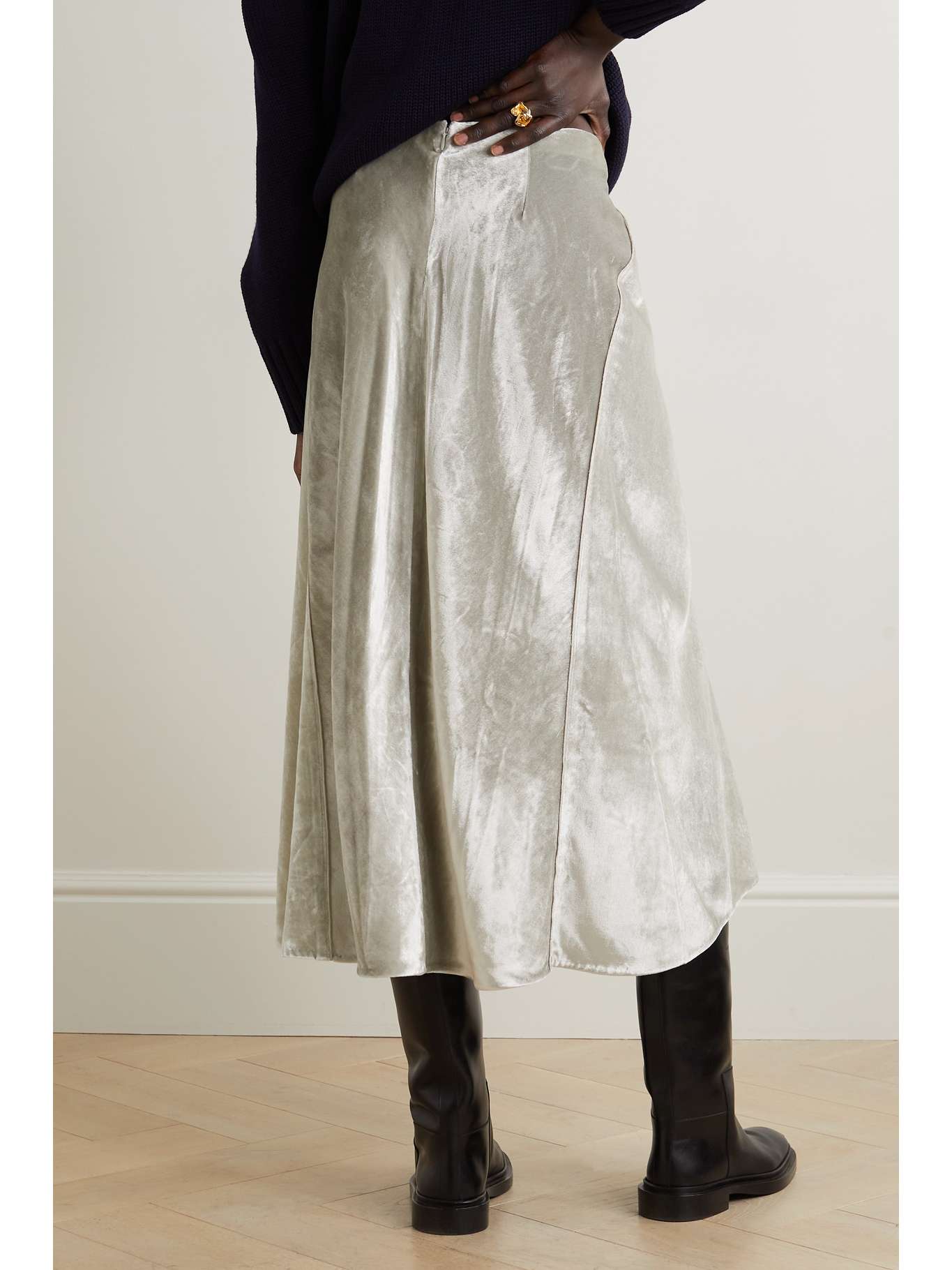 VINCE Purl Edge velvet midi skirt NETAPORTER