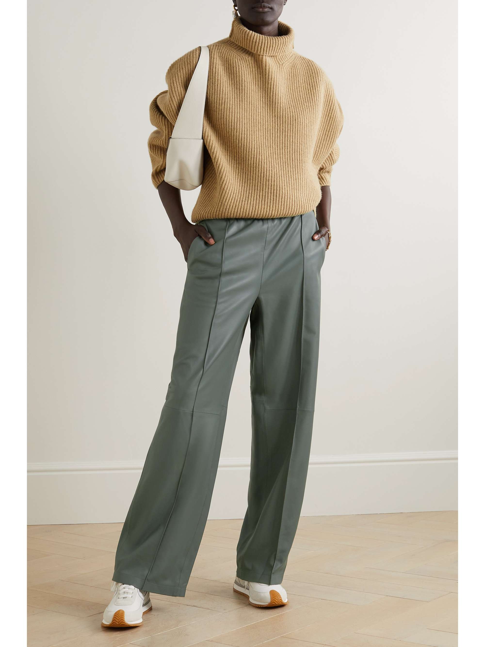 What To Wear With Green Pants: Brown leather muscle top