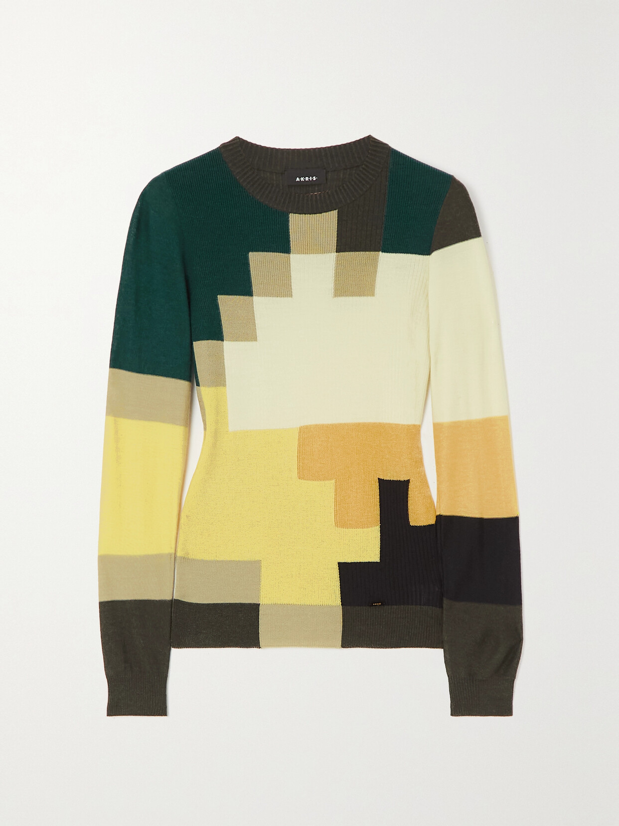 Akris - Color-block Ribbed Wool, Silk And Cotton-blend Sweater - Yellow