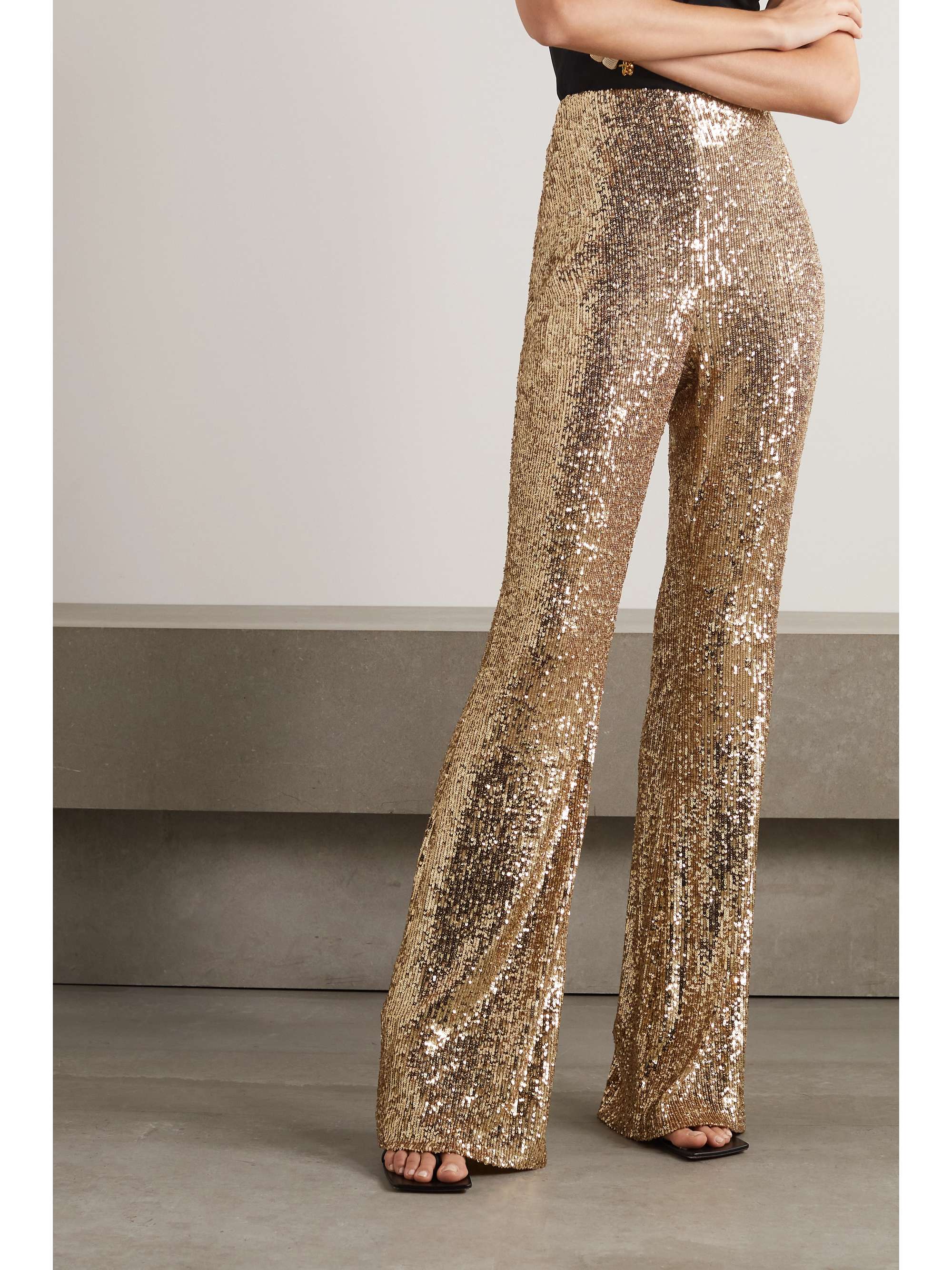 AKRIS Sequined stretch-tulle flared pants