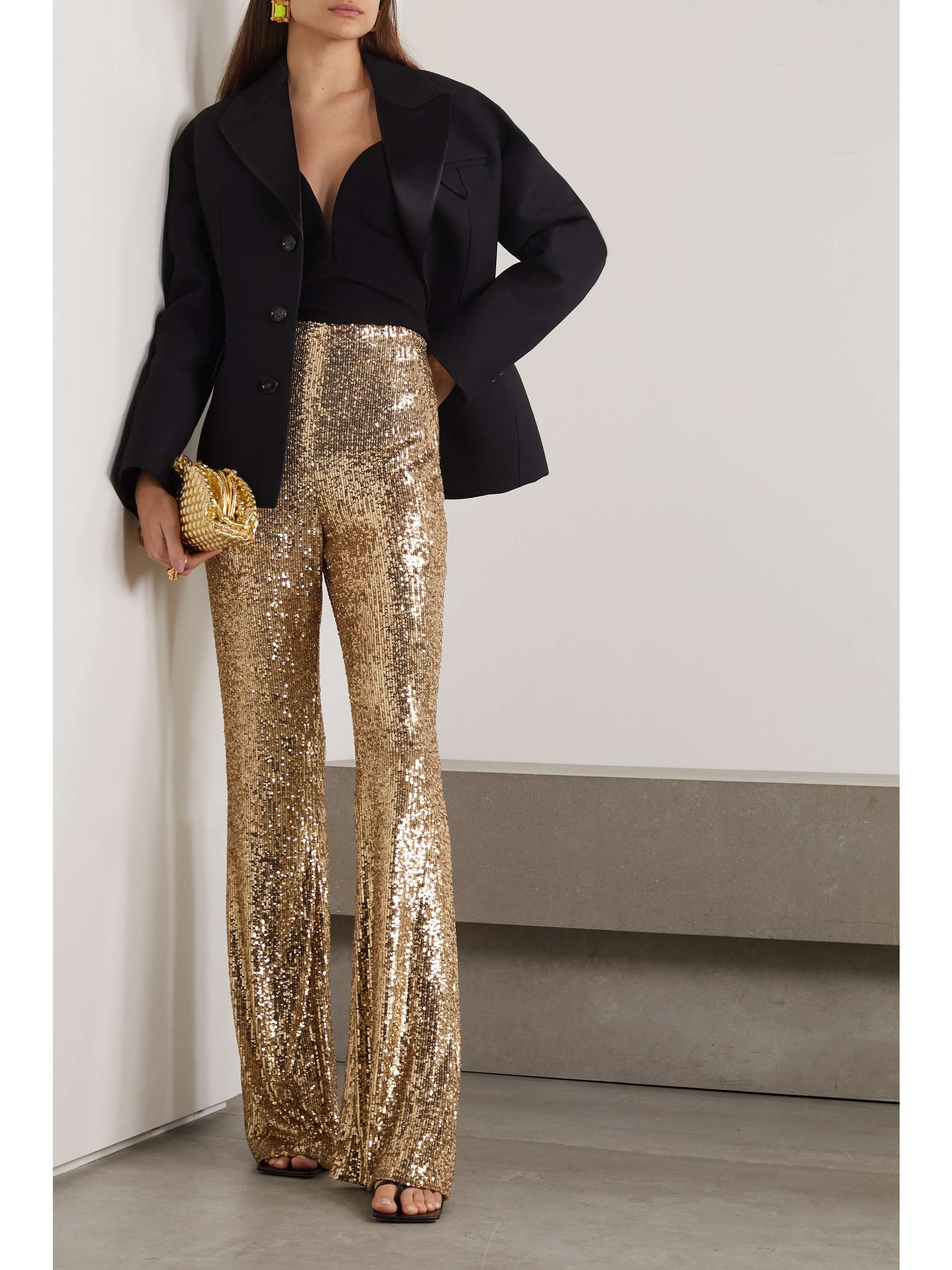 AKRIS Sequined stretch-tulle flared pants