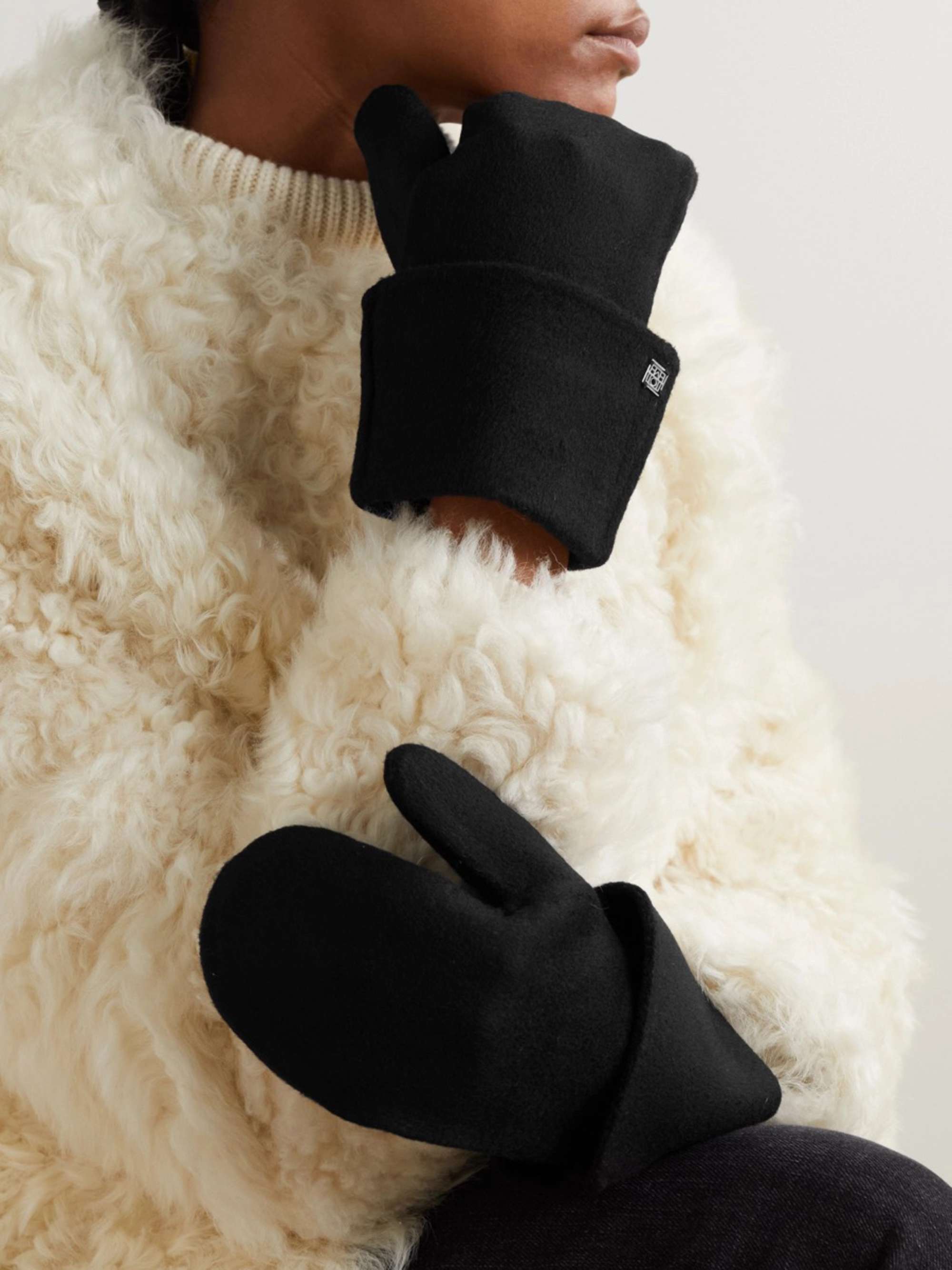 TOTEME Logo-embellished wool and cashmere-blend mittens