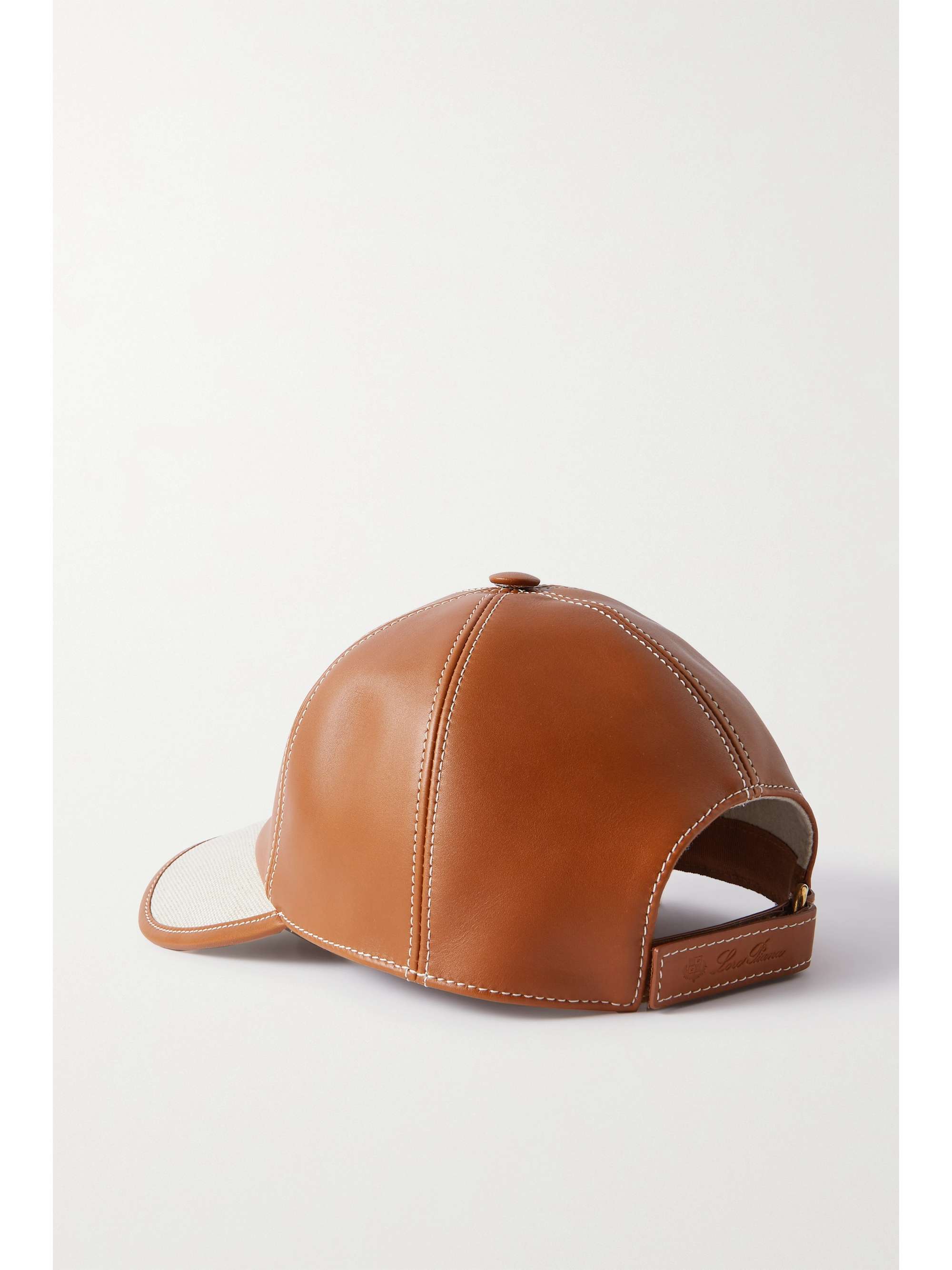 LORO PIANA Cotton and linen-blend canvas-trimmed leather baseball cap