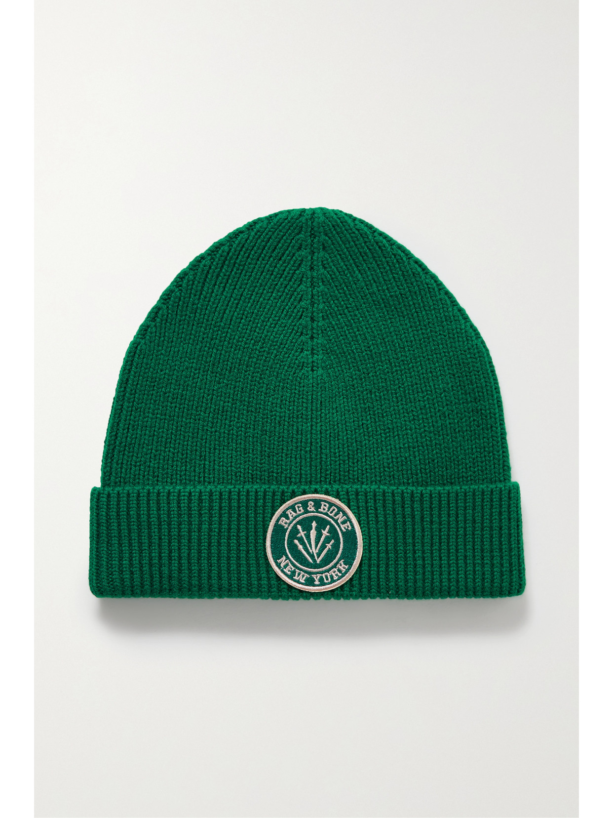 rag & bone - Charlie Appliquéd Ribbed Wool-blend Beanie - Green