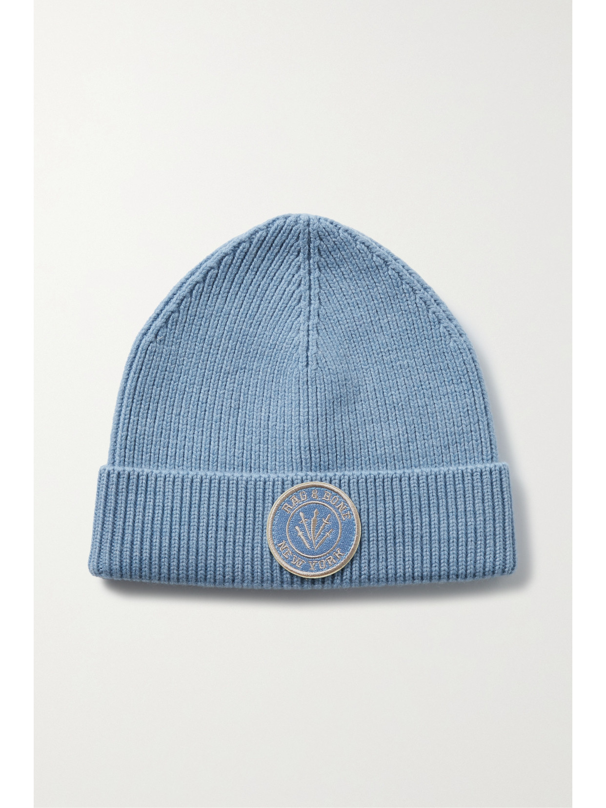 RAG & BONE CHARLIE APPLIQUÉD RIBBED WOOL-BLEND BEANIE