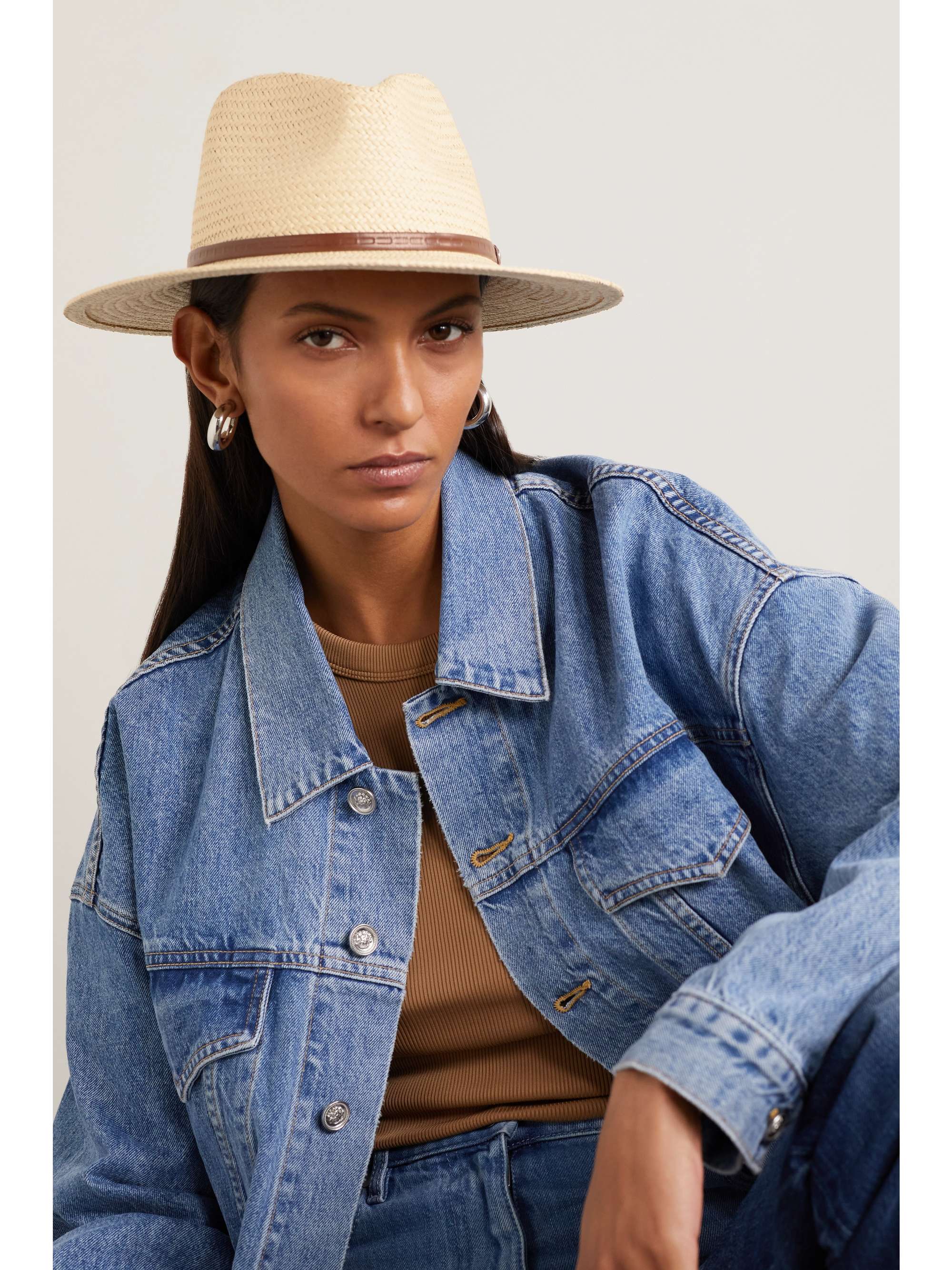 RAG & BONE Leather-trimmed straw fedora