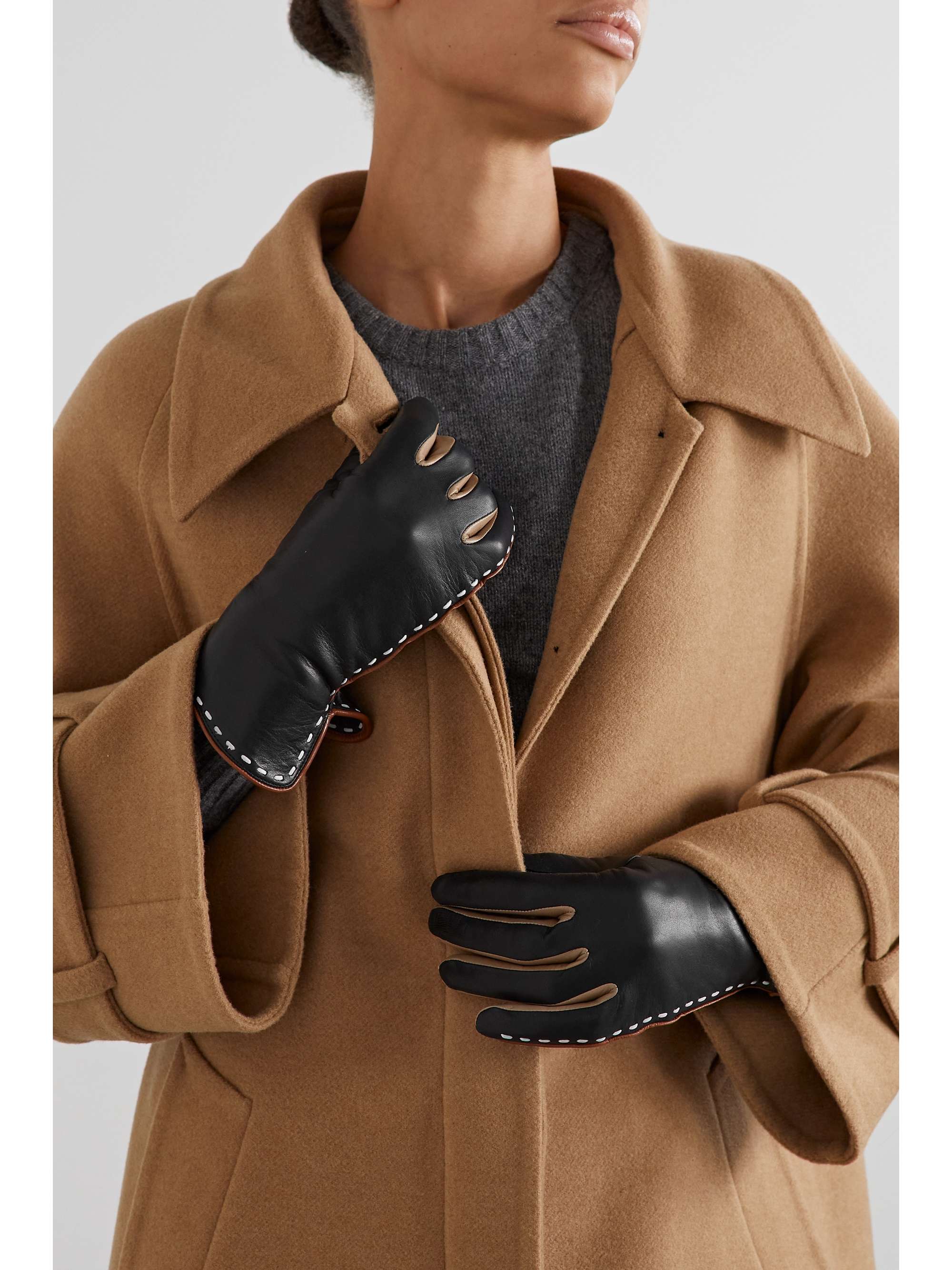 AGNELLE Diane color-block leather gloves