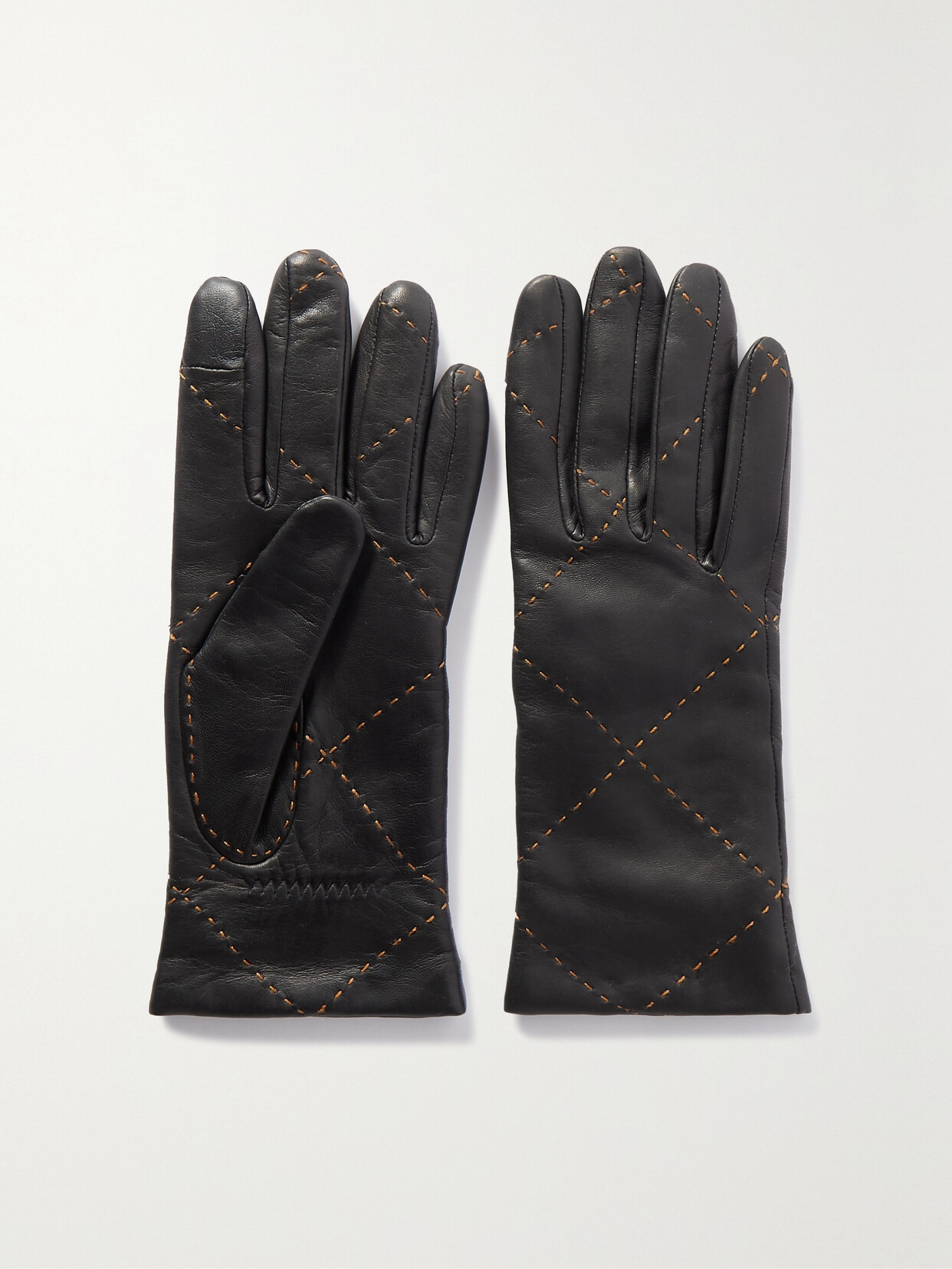 Agnelle Cashmere-lined Embroidered Leather Gloves In Black