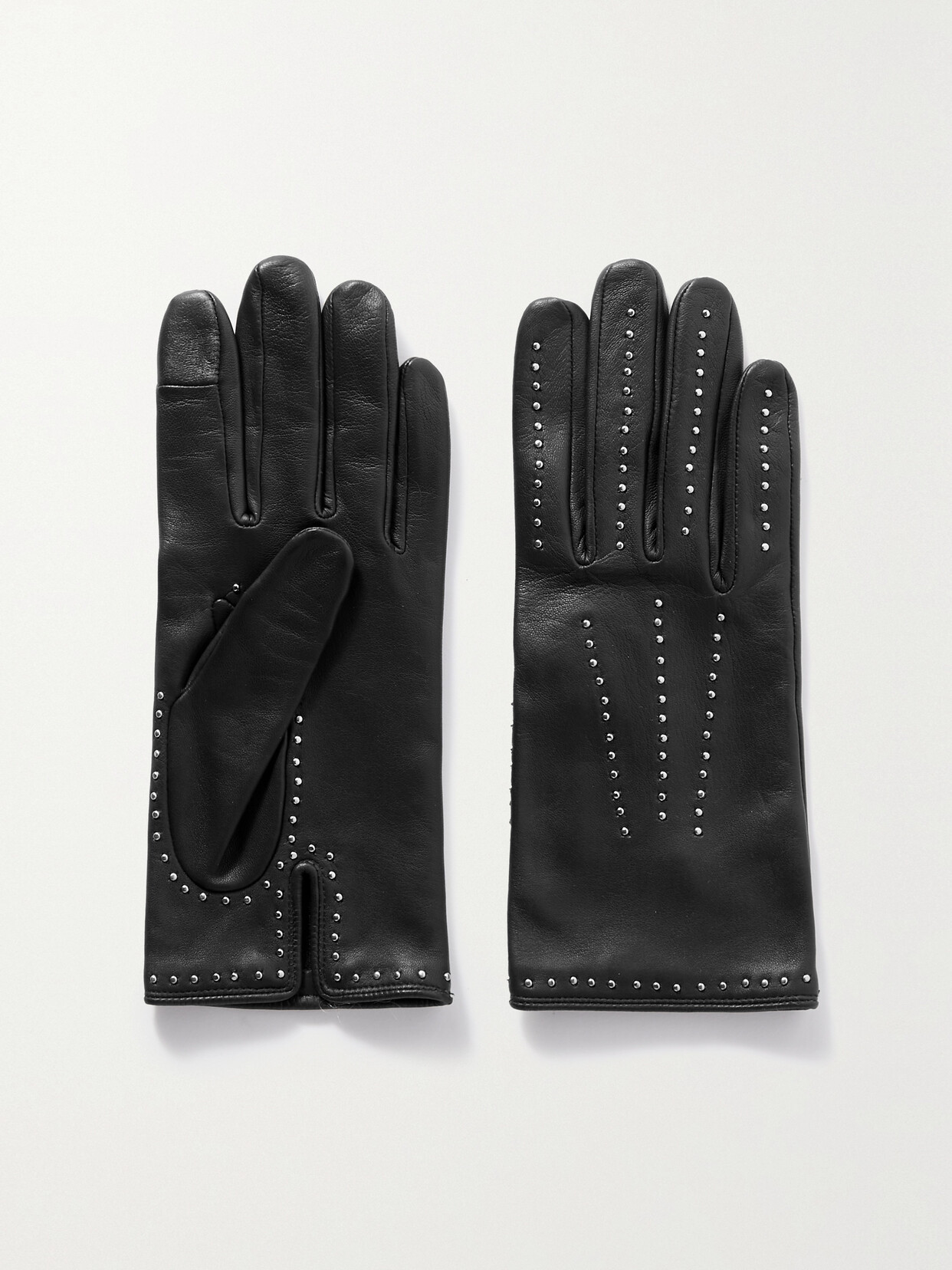 Agnelle Stud-embellished Leather Gloves In Black