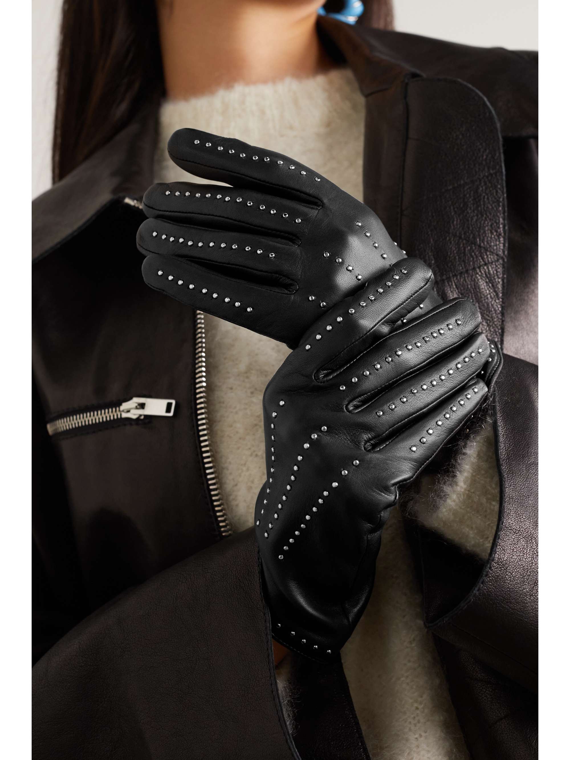 AGNELLE Stud-embellished leather gloves