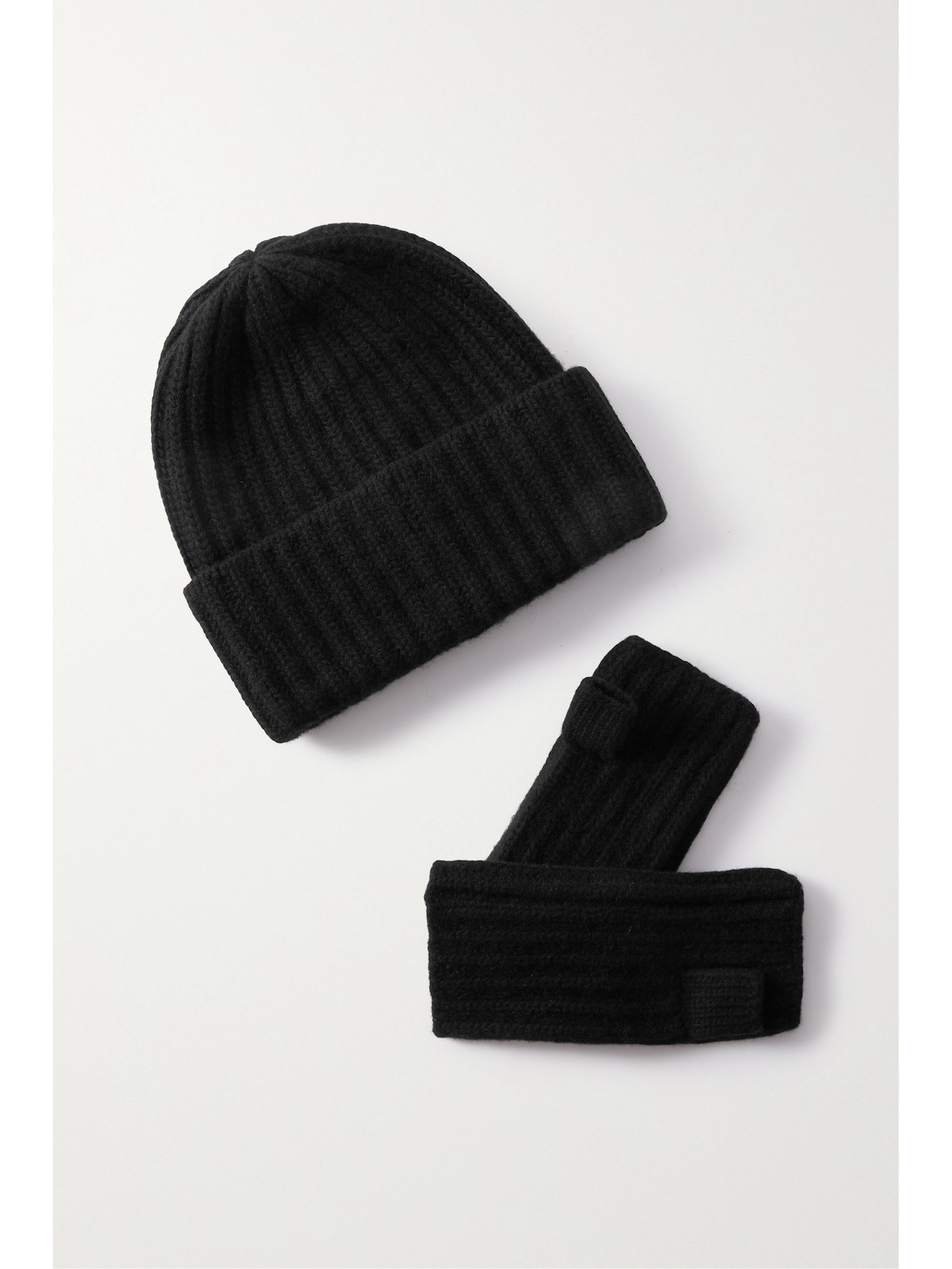 PORTOLANO Ribbed Cashmere Wrist Warmers And Beanie Set