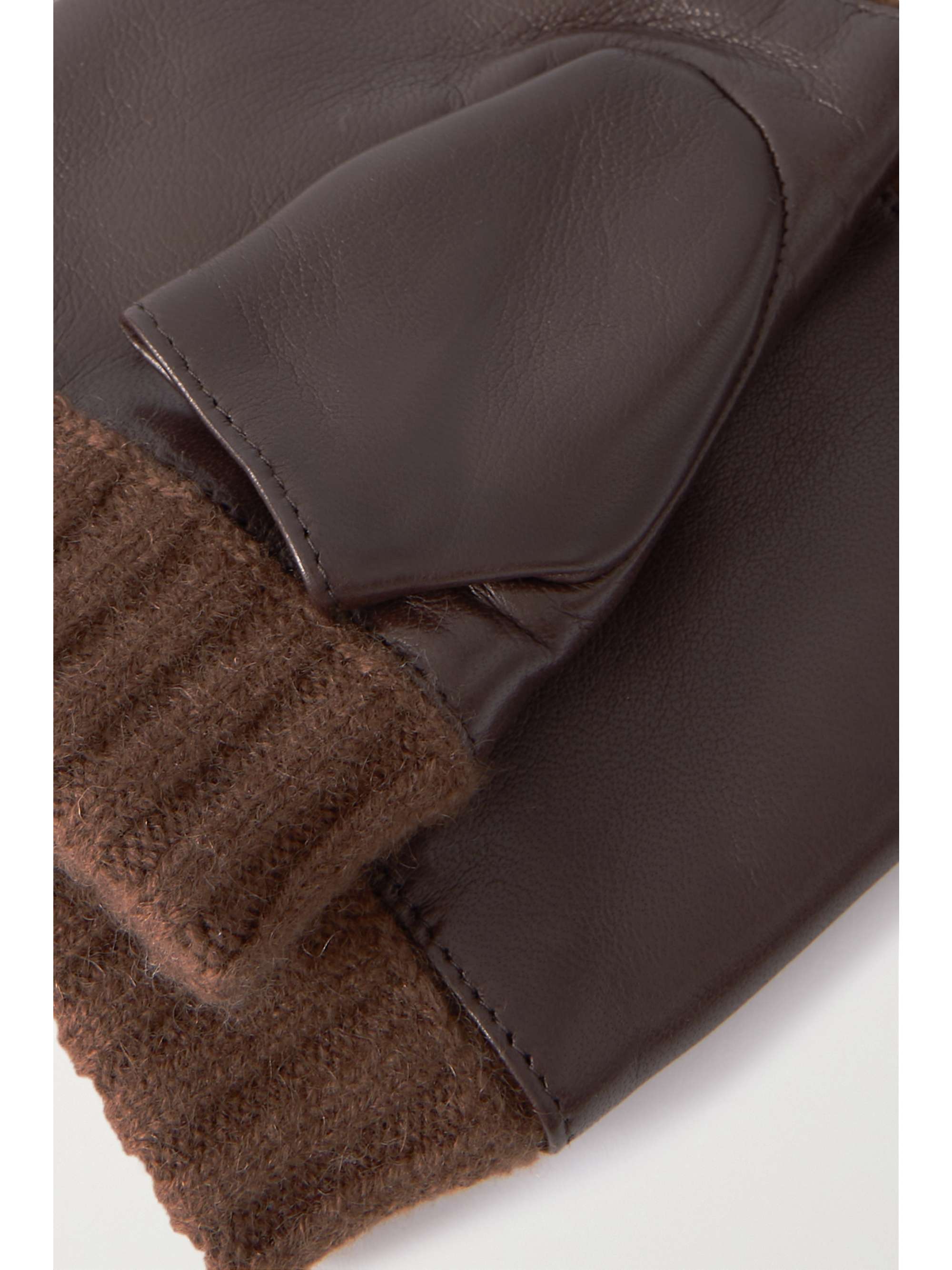 PORTOLANO Leather-trimmed ribbed cashmere fingerless gloves
