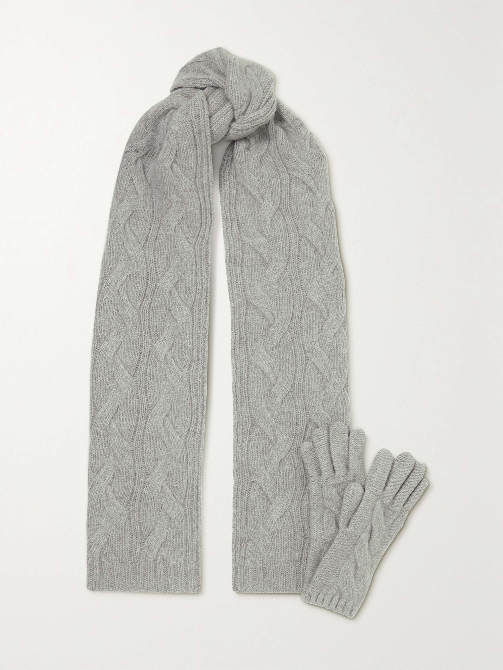 Light gray Cable-knit cashmere scarf 