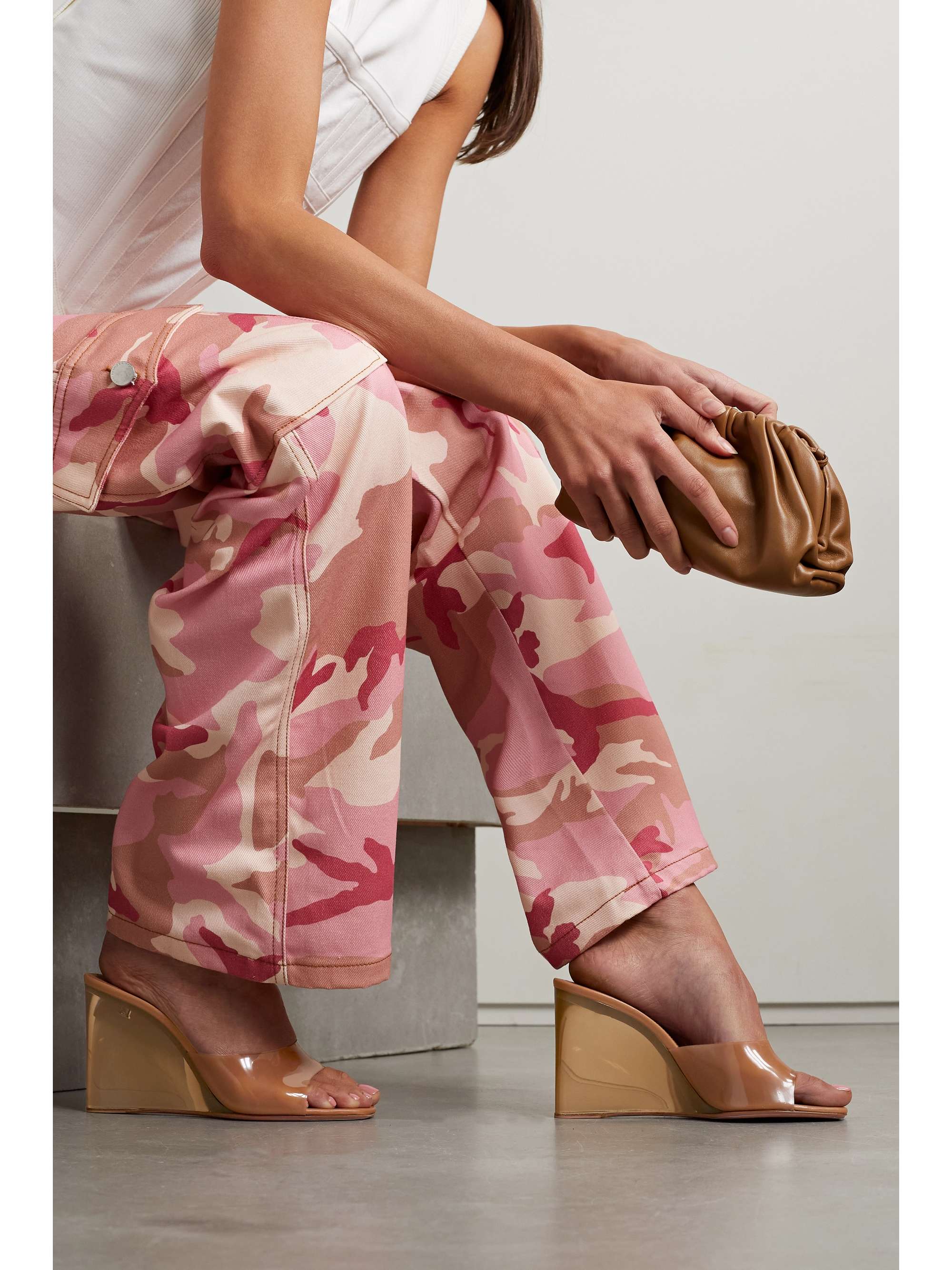 Camel Lupita Glass PVC wedge mules | AMINA MUADDI | NET-A-PORTER