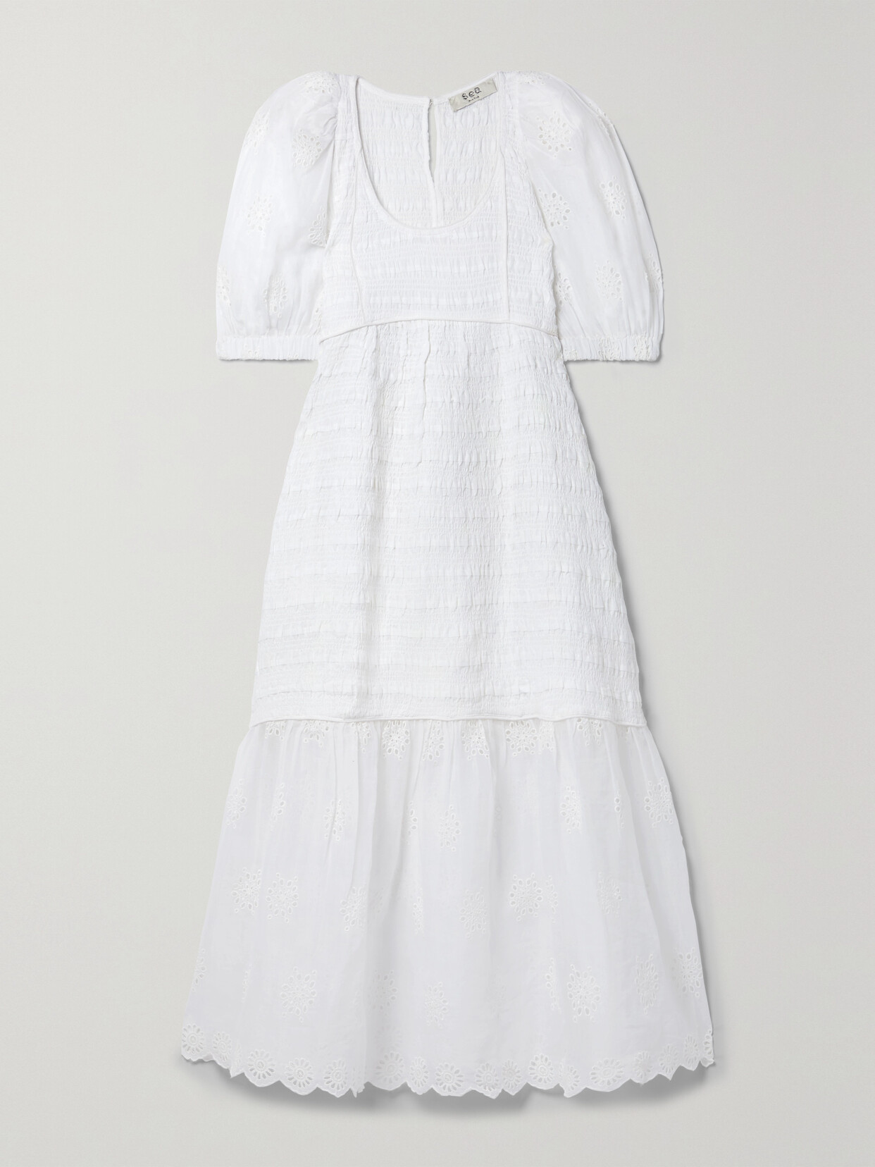 Sea - Blaine Broderie Anglaise-trimmed Tiered Shirred Cotton Midi Dress - White