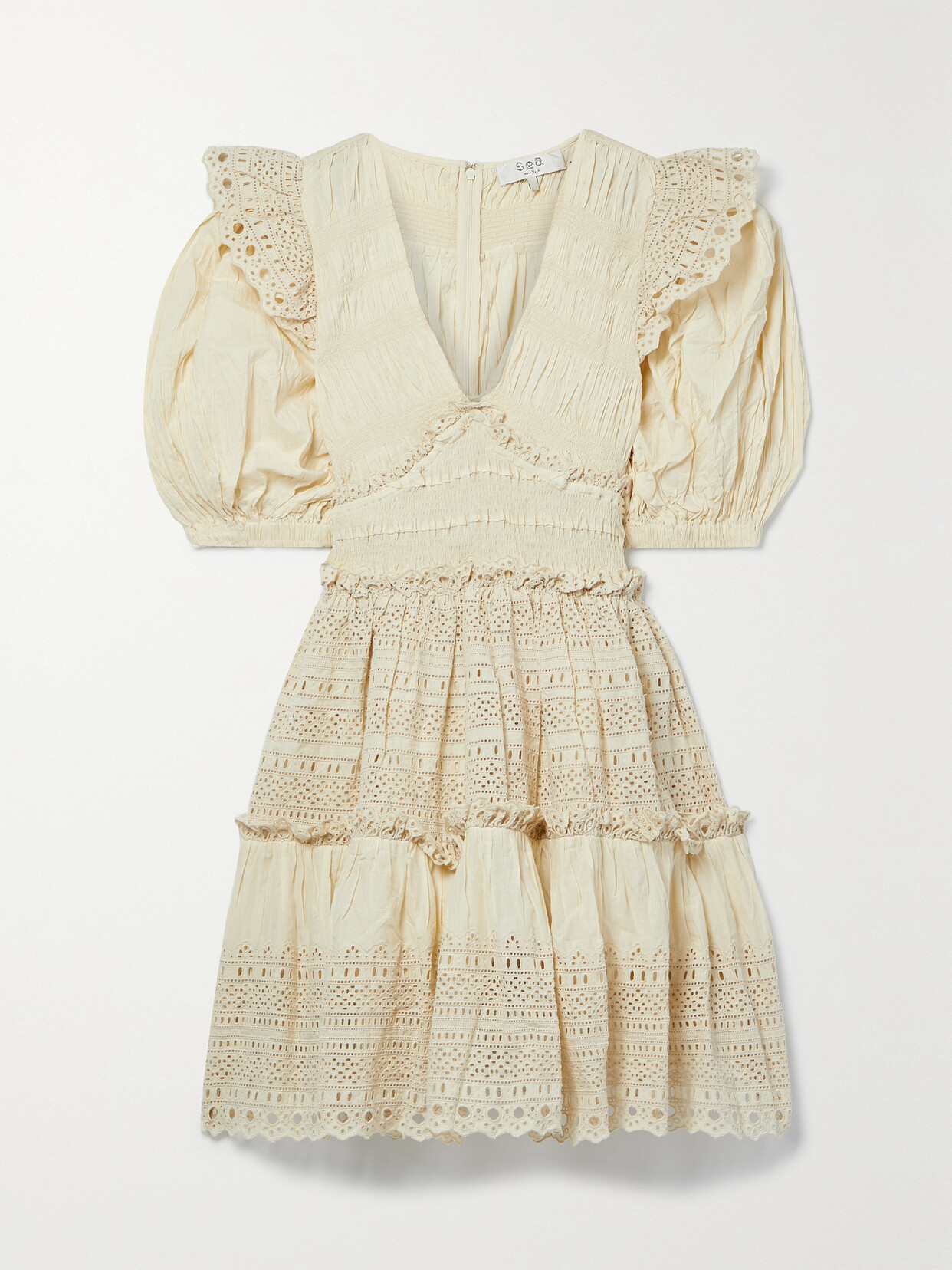 Sea - Marley Tiered Broderie Anglaise Cotton Mini Dress - Cream