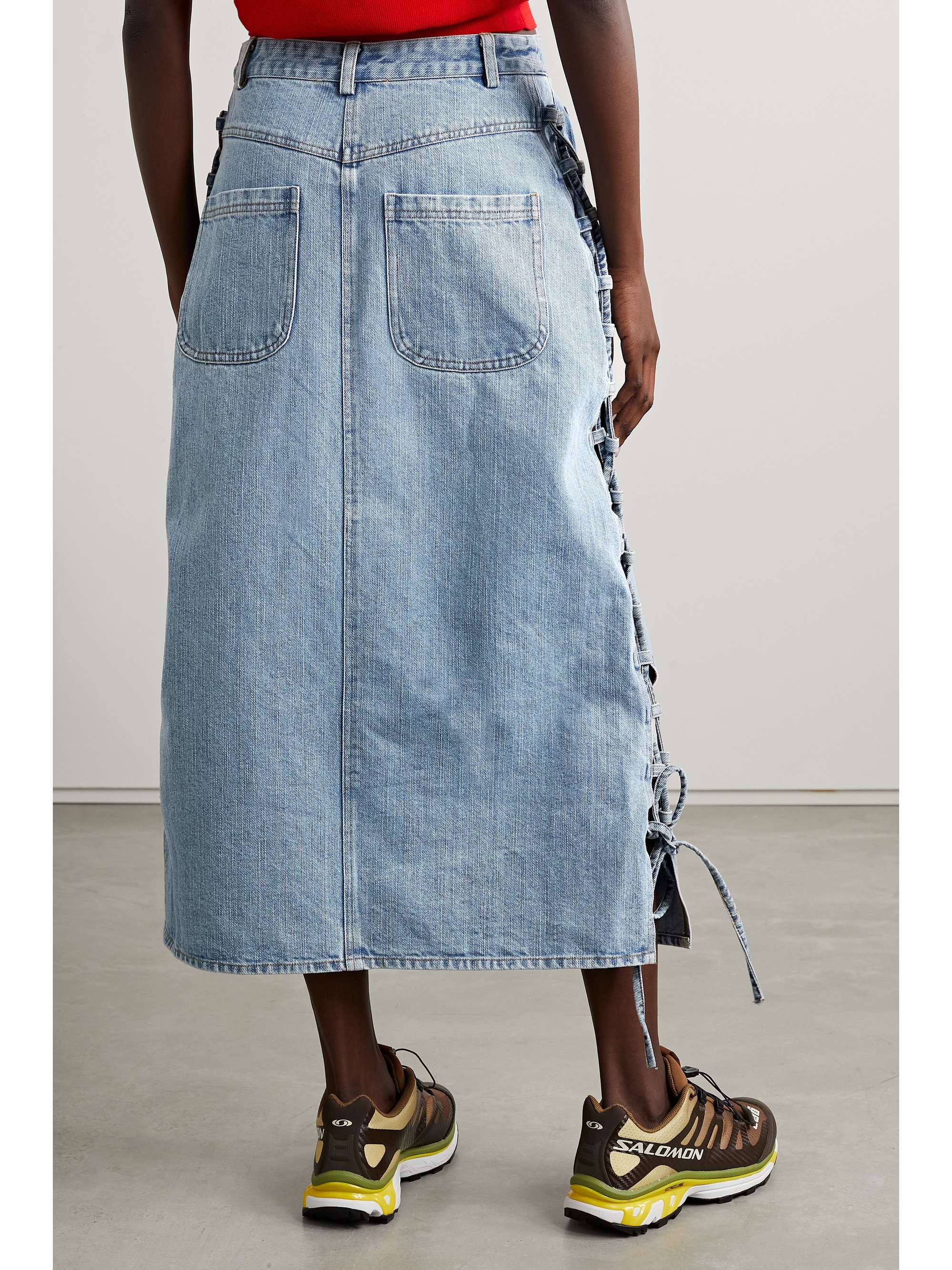 SEA Flyn lace-up denim maxi skirt