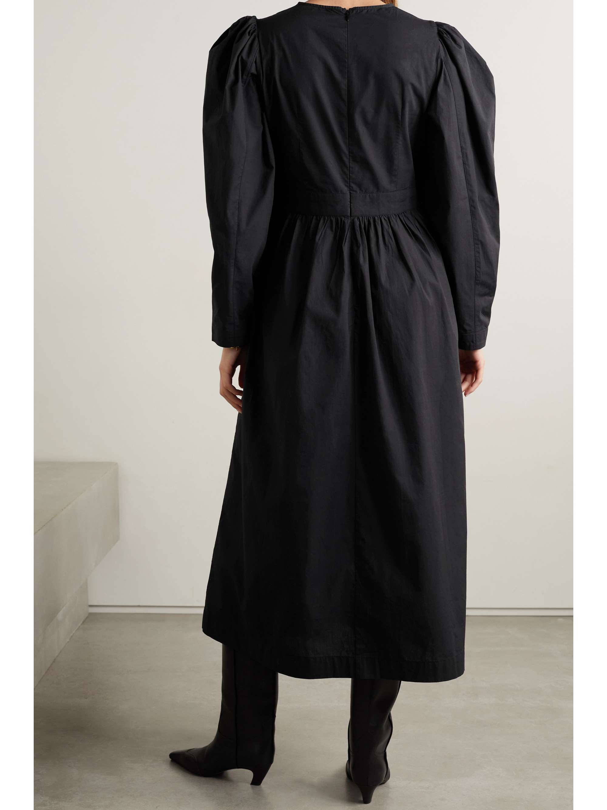 SEA Steph gathered cutout cotton-poplin midi dress