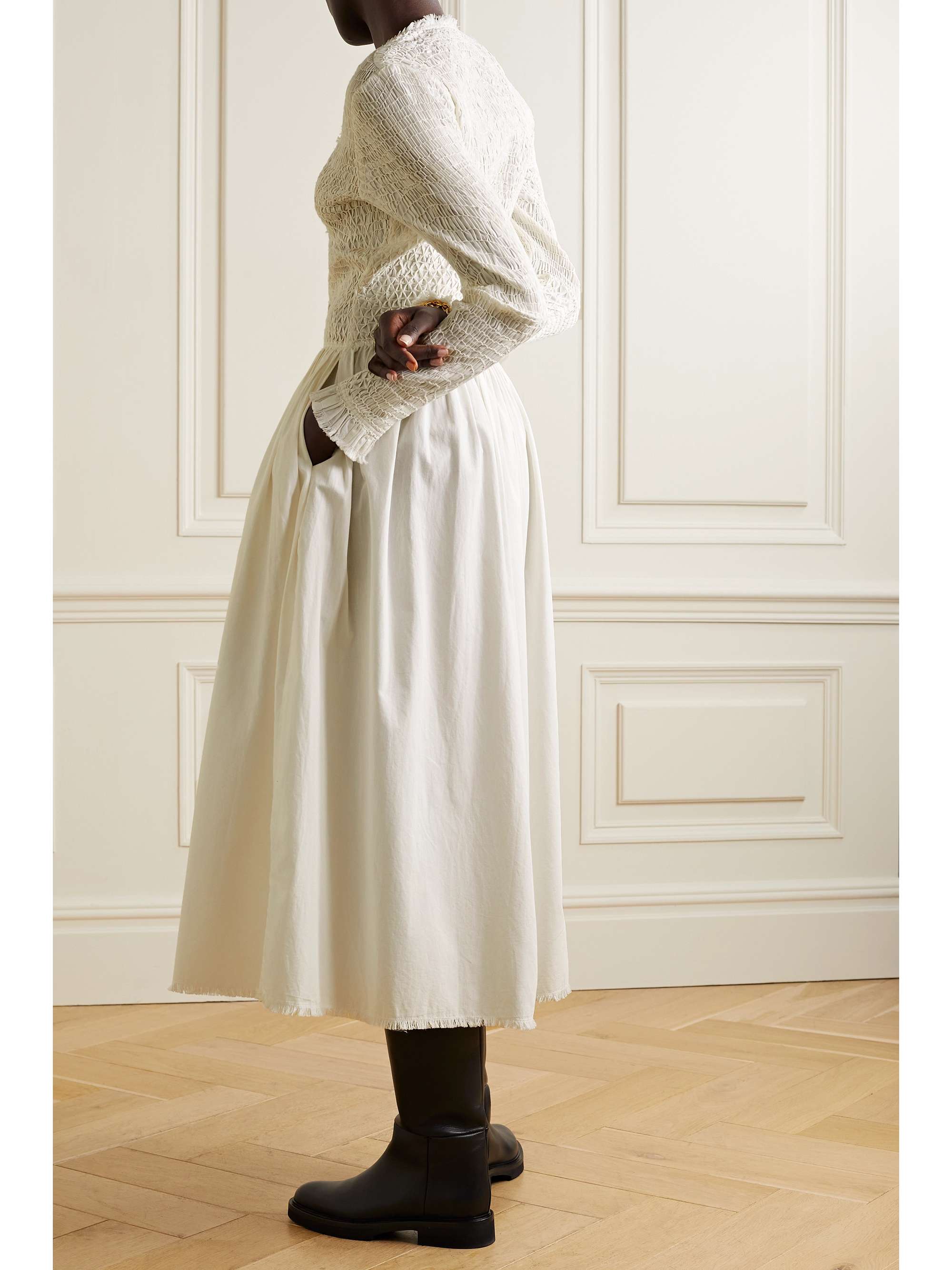 SEA Casey shirred cotton-poplin midi dress