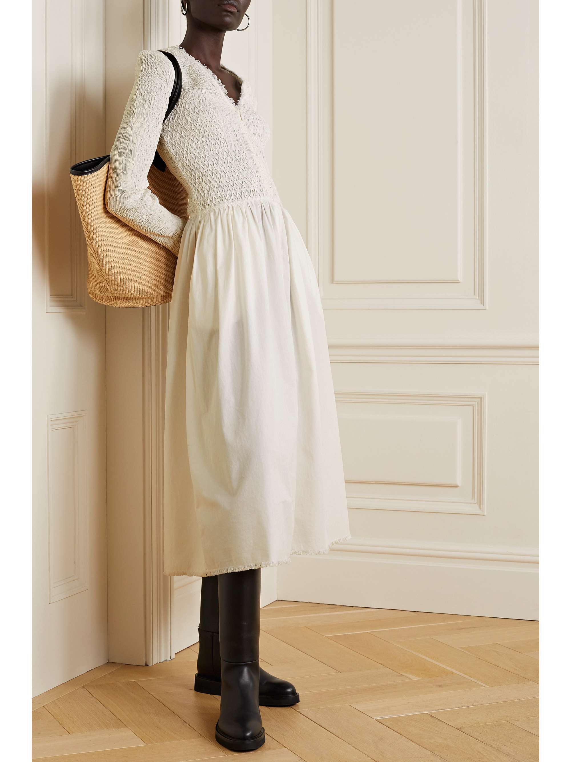 SEA Casey shirred cotton-poplin midi dress