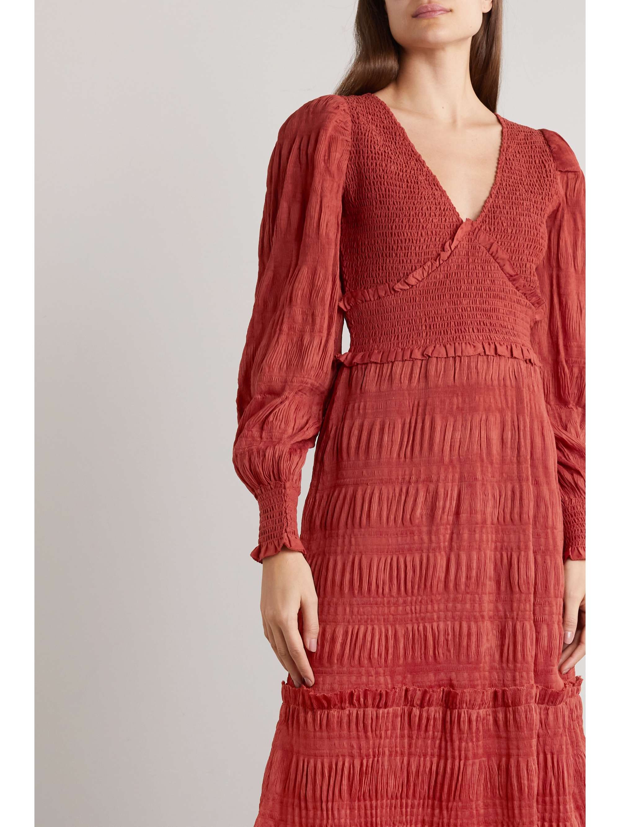 sea smocked sequin midi gown