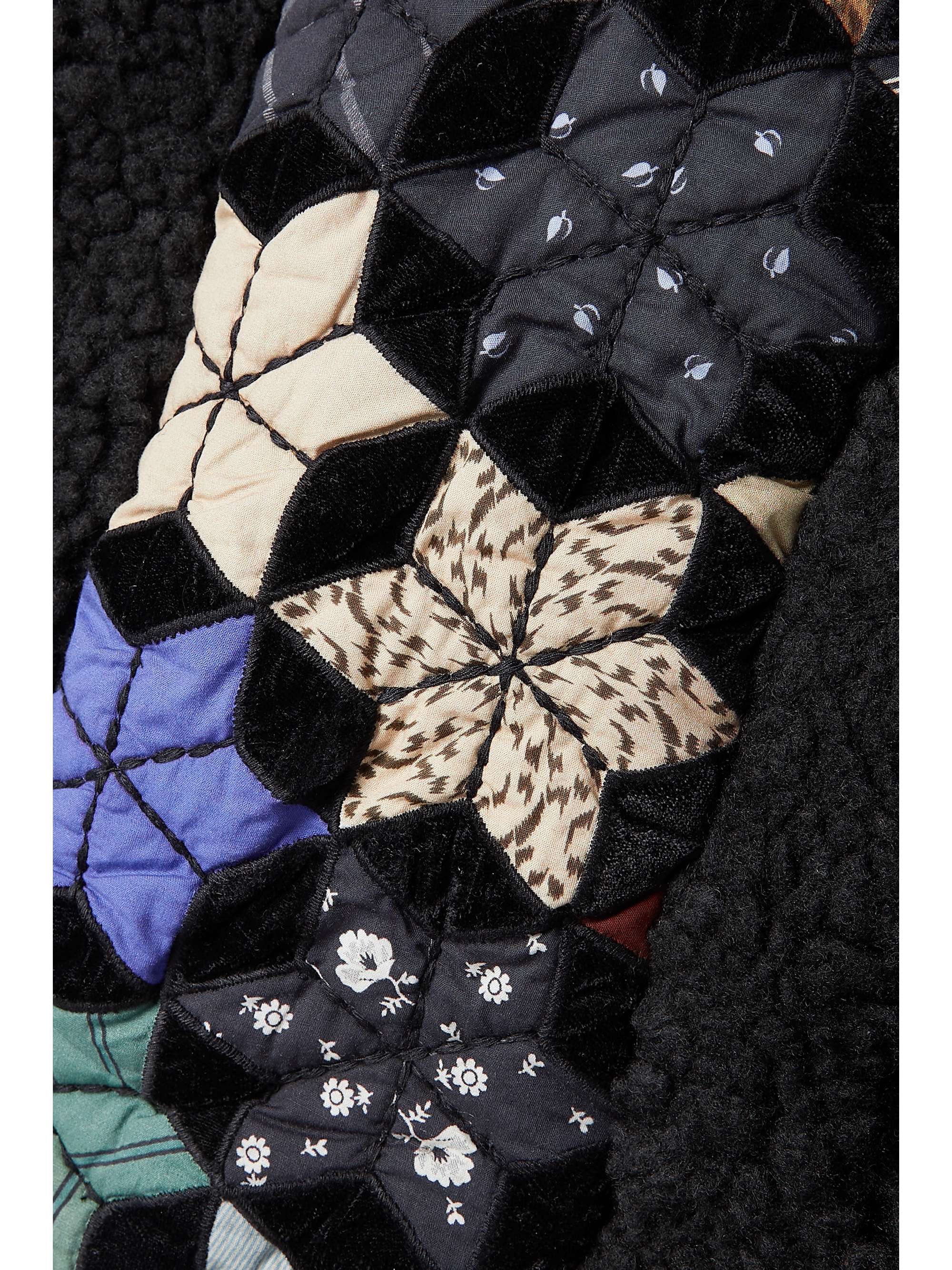 SEA Estrella cropped fleece-trimmed patchwork cotton and velvet vest