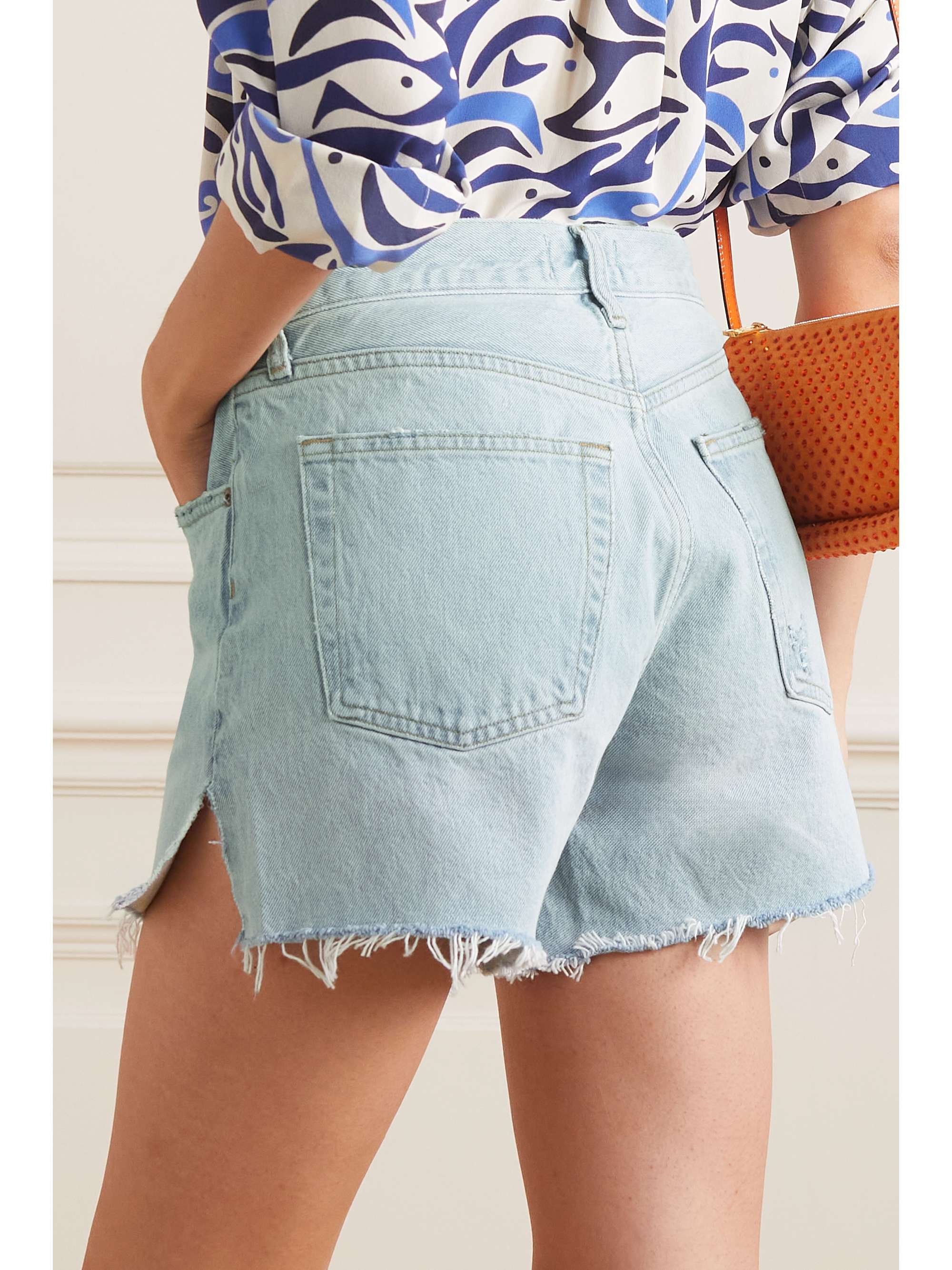 AGOLDE Long Parker distressed denim shorts