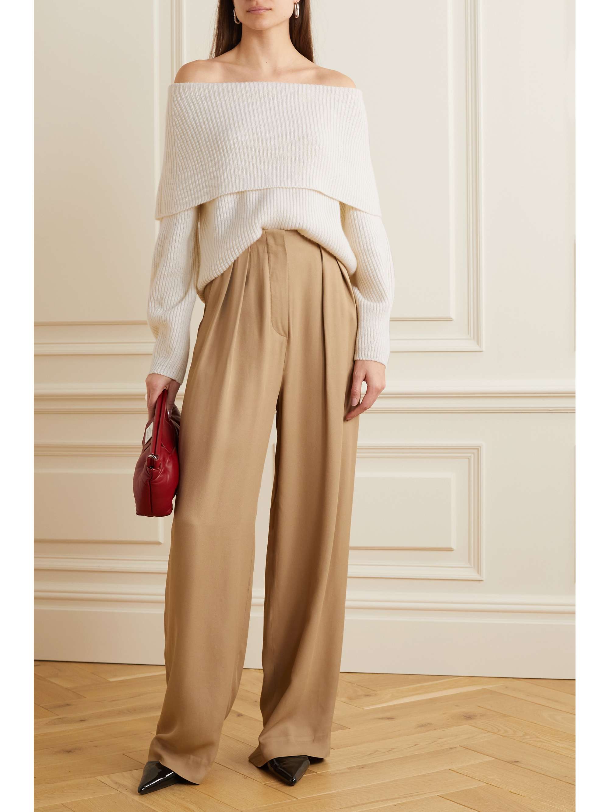 LISA YANG Mikaela off-the-shoulder ribbed cashmere sweater