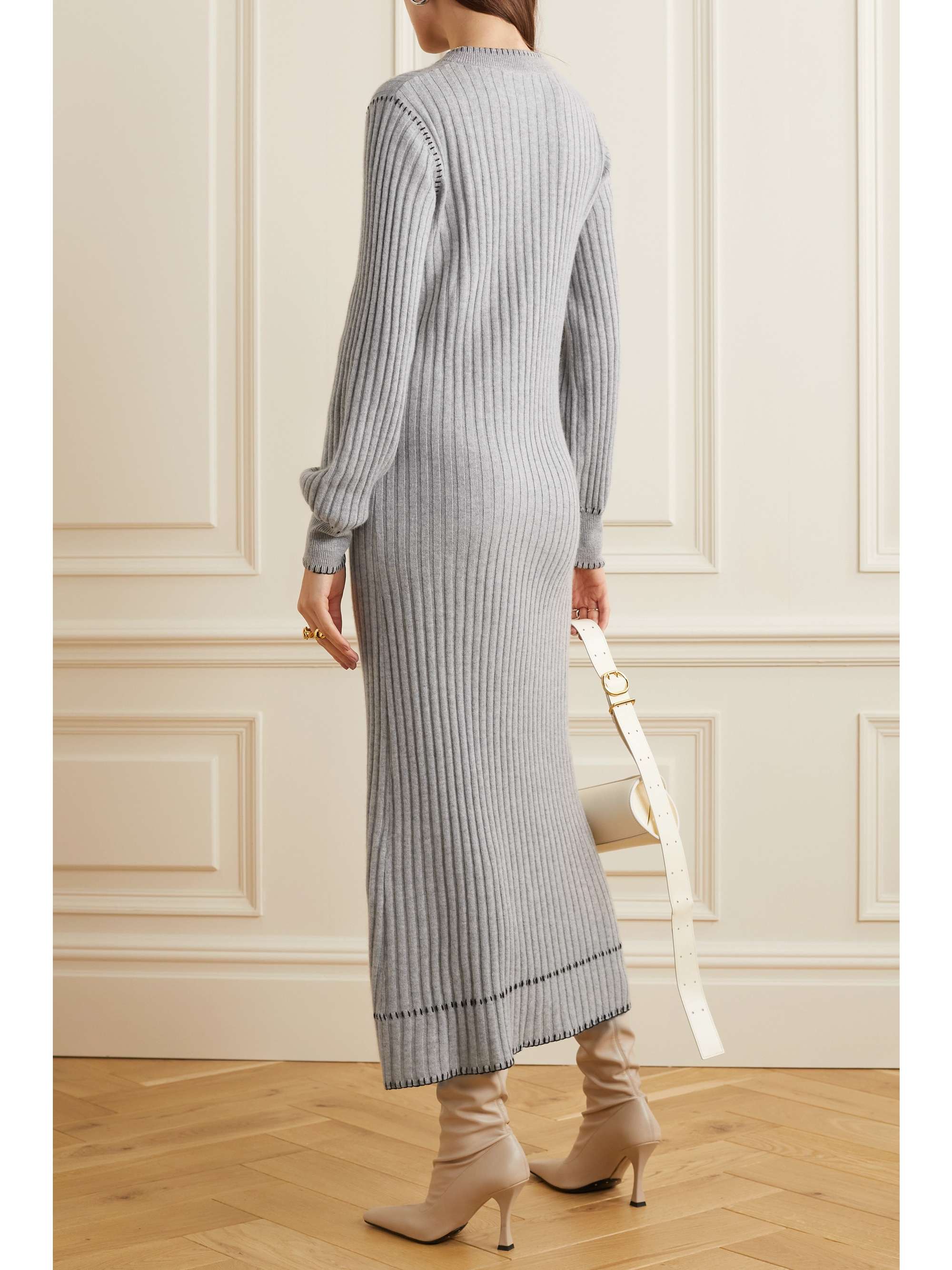 LISA YANG Nette whipstitched ribbed cashmere midi dress