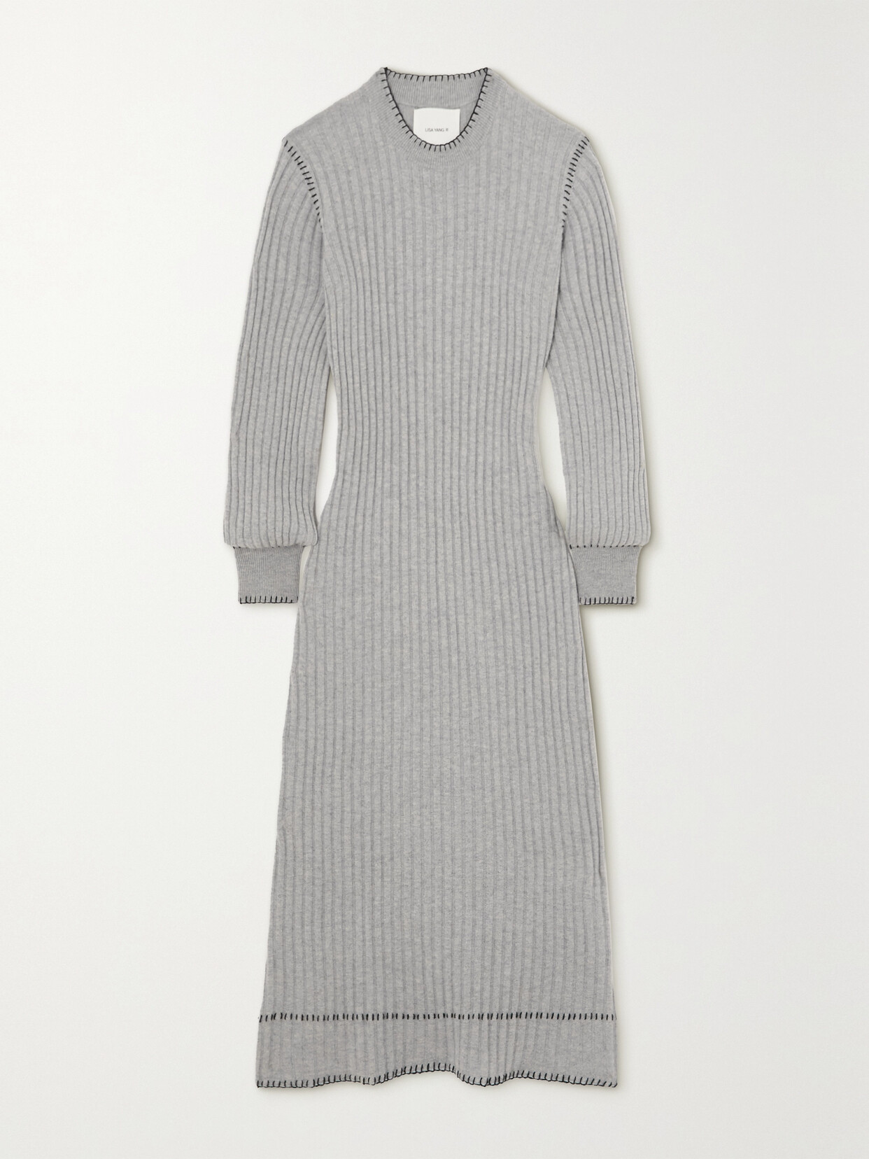 Lisa Yang - Nette Whipstitched Ribbed Cashmere Midi Dress - Gray