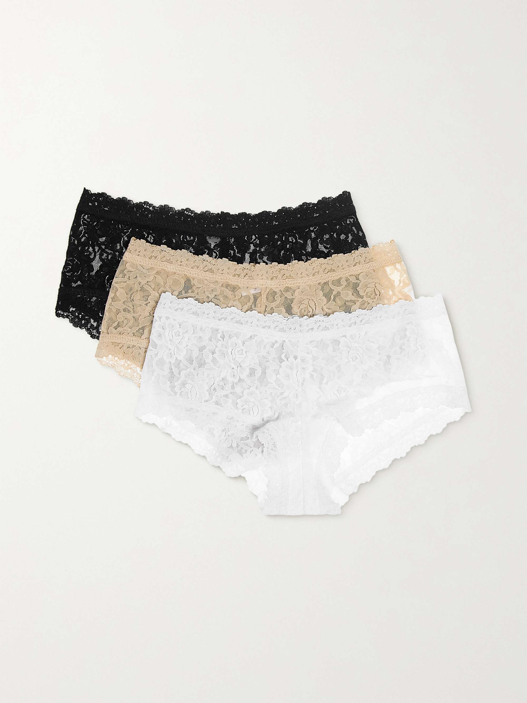 HANKY PANKY Signature set of three stretch-lace boy shorts