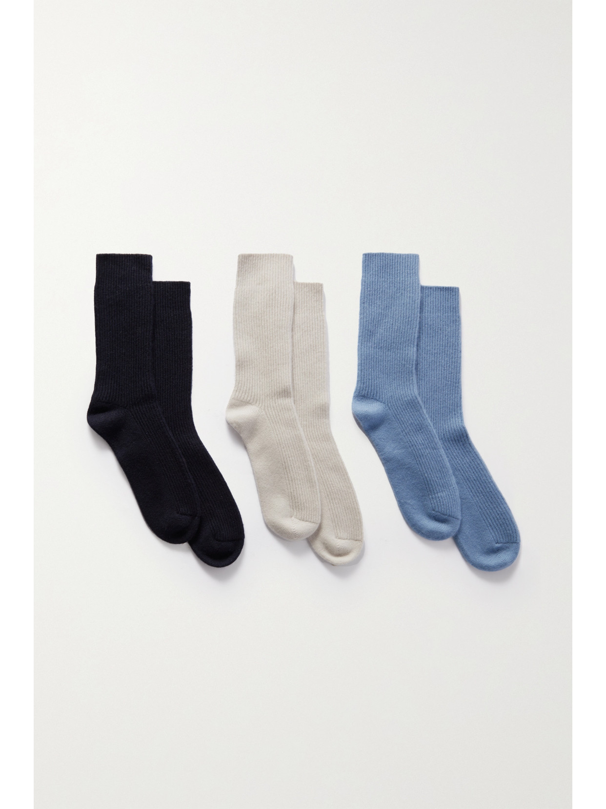 Arch4 - Lucia Set Of Three Ribbed Baby Goat Cashmere Socks - Blue