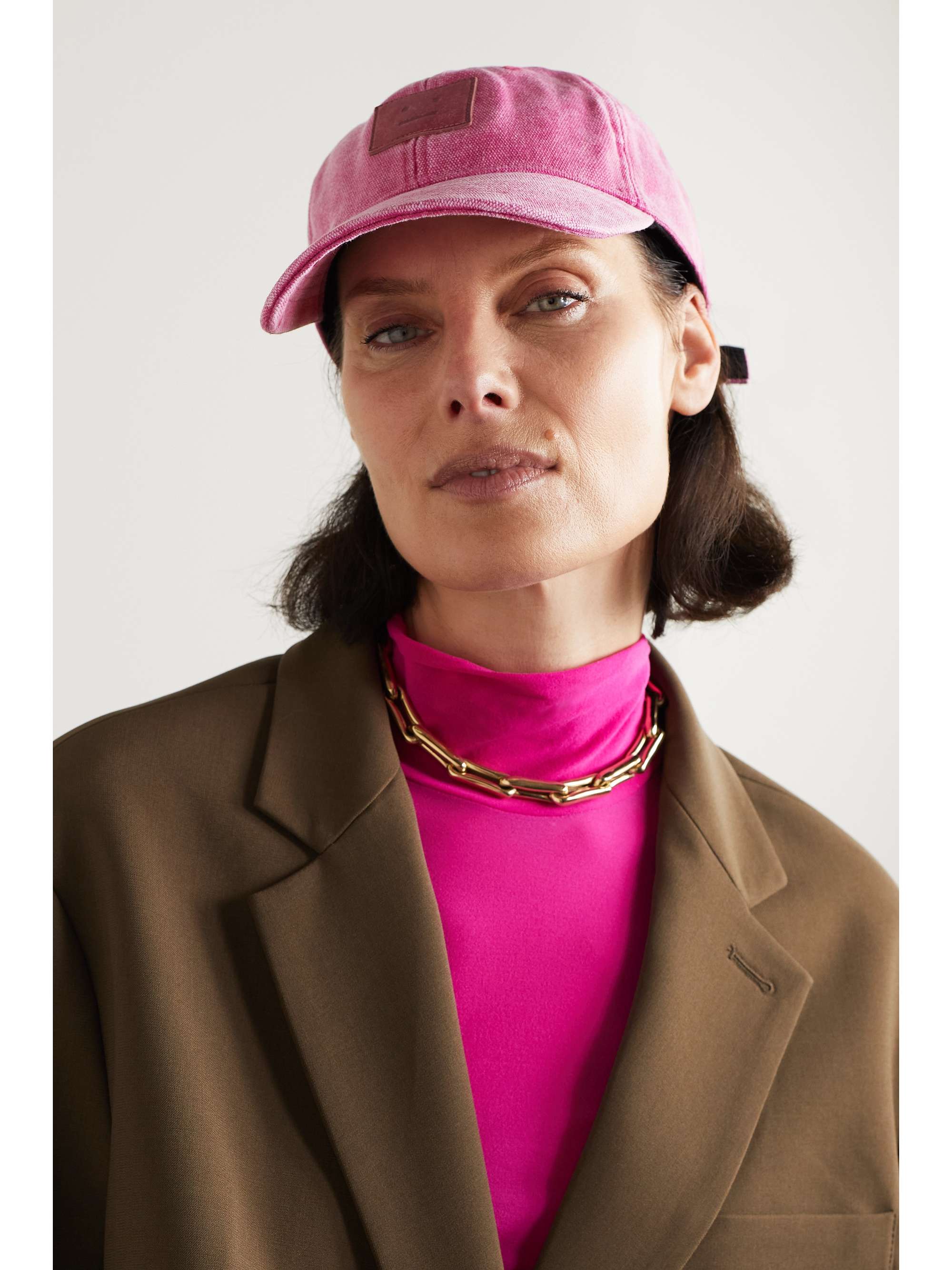 ACNE STUDIOS Leather-trimmed distressed cotton-canvas baseball cap