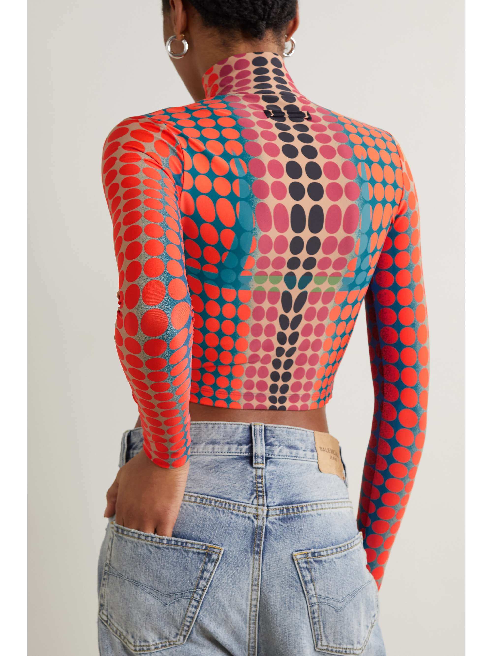 JEAN PAUL GAULTIER Cyber Dot cropped printed stretch-jersey turtleneck top
