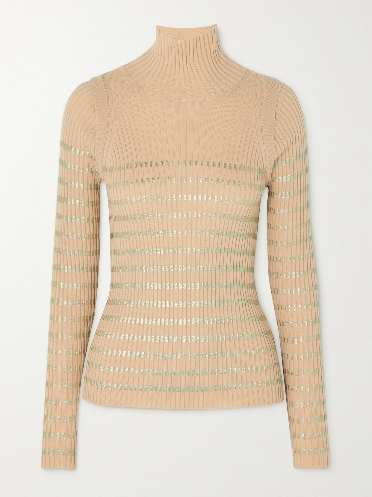 Jean Paul Gaultier - Metallic Striped Merino Wool Turtleneck Sweater - Neutrals