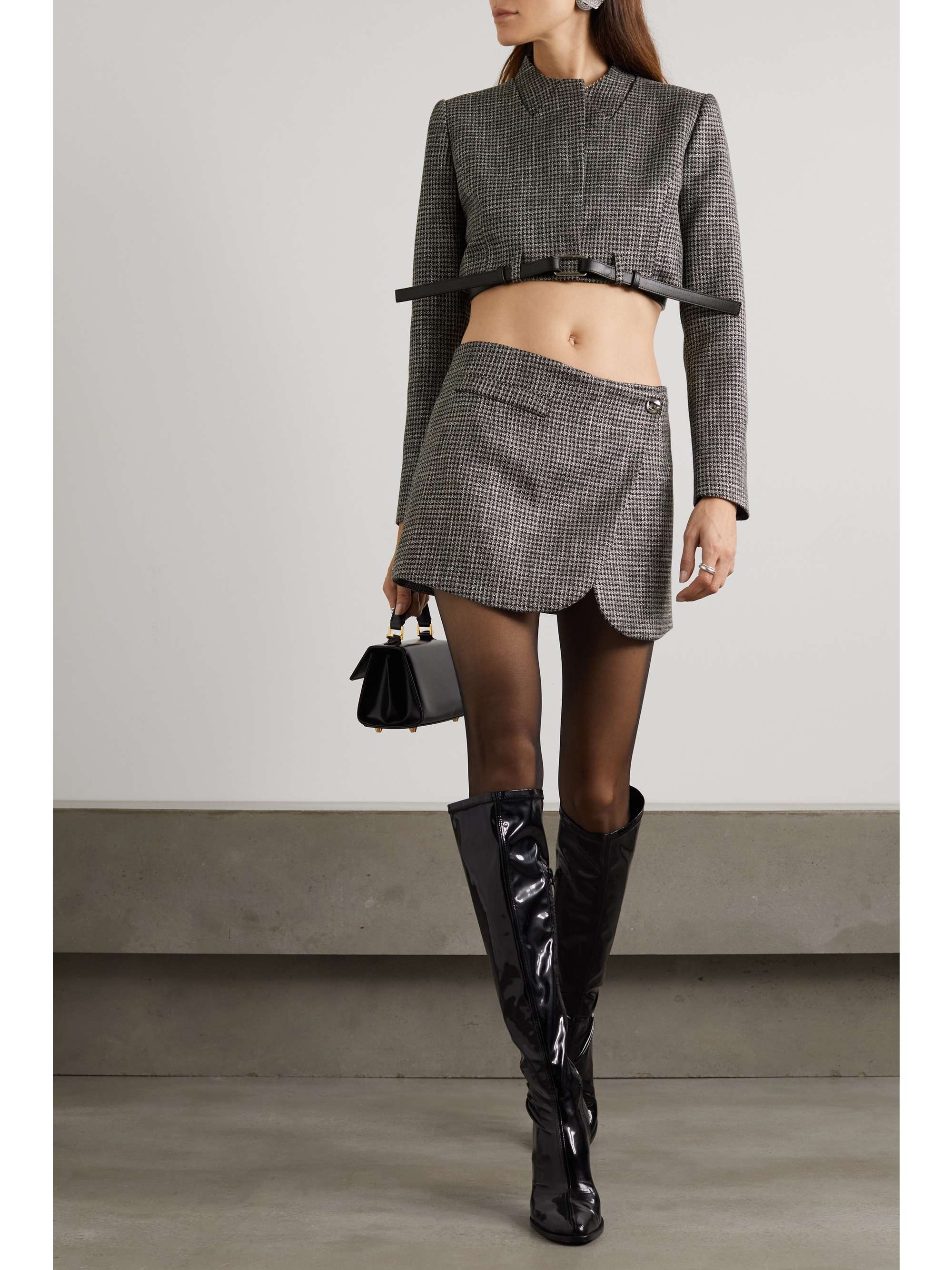 COPERNI Belted cropped checked metallic tweed jacket