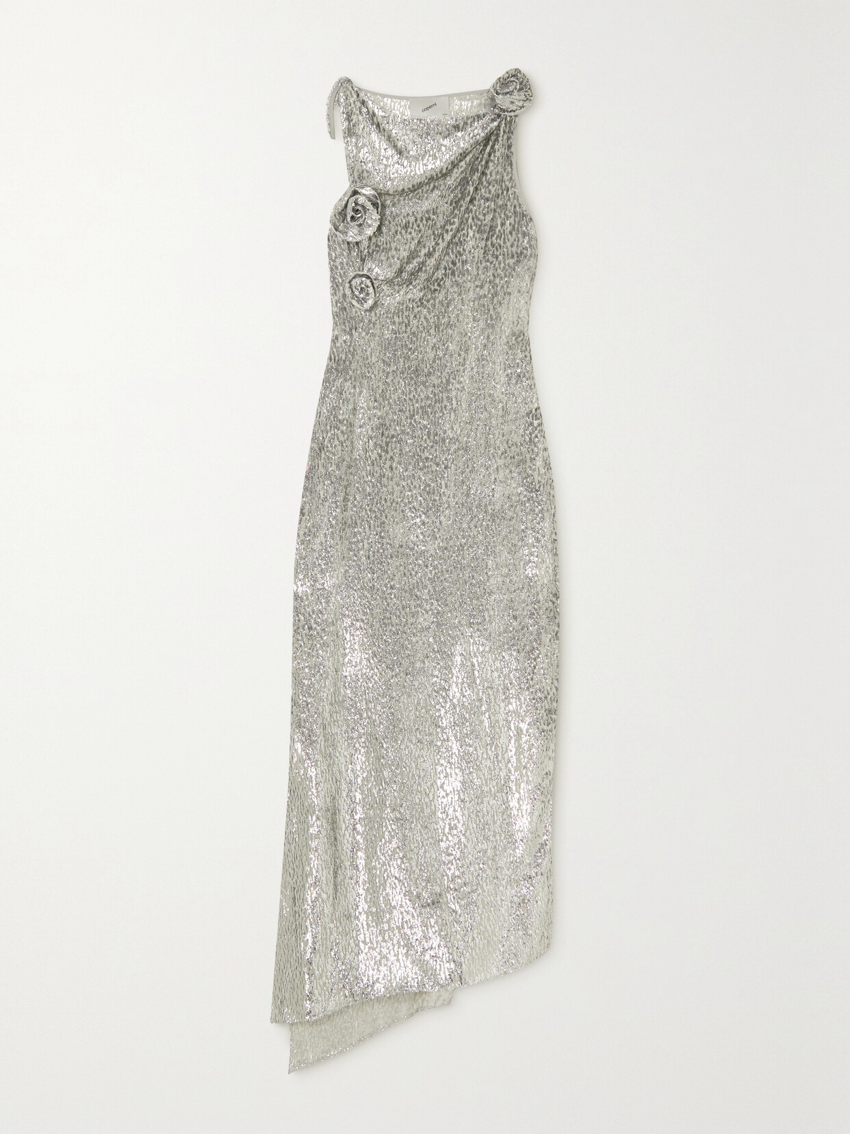 Coperni - Asymmetric Appliquéd Metallic Fil Coupé Voile Dress - Silver