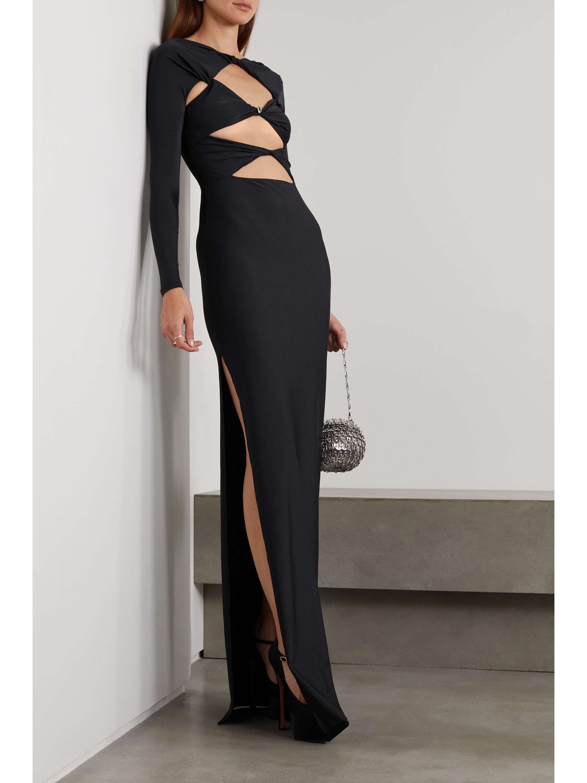Embellished cutout stretch jersey maxi dress