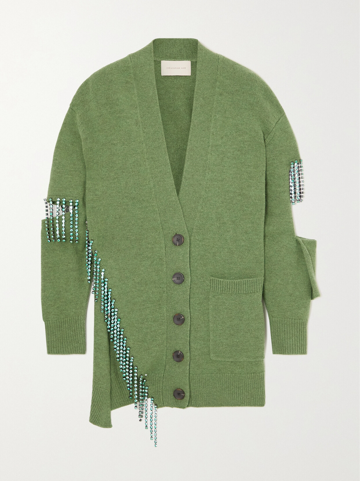 Christopher Kane - Crystal-embellished Cutout Wool Cardigan - Green