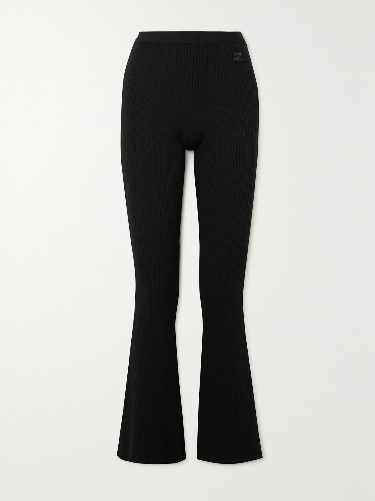 Shop Courrèges Ribbed-knit Flared Pants In Black