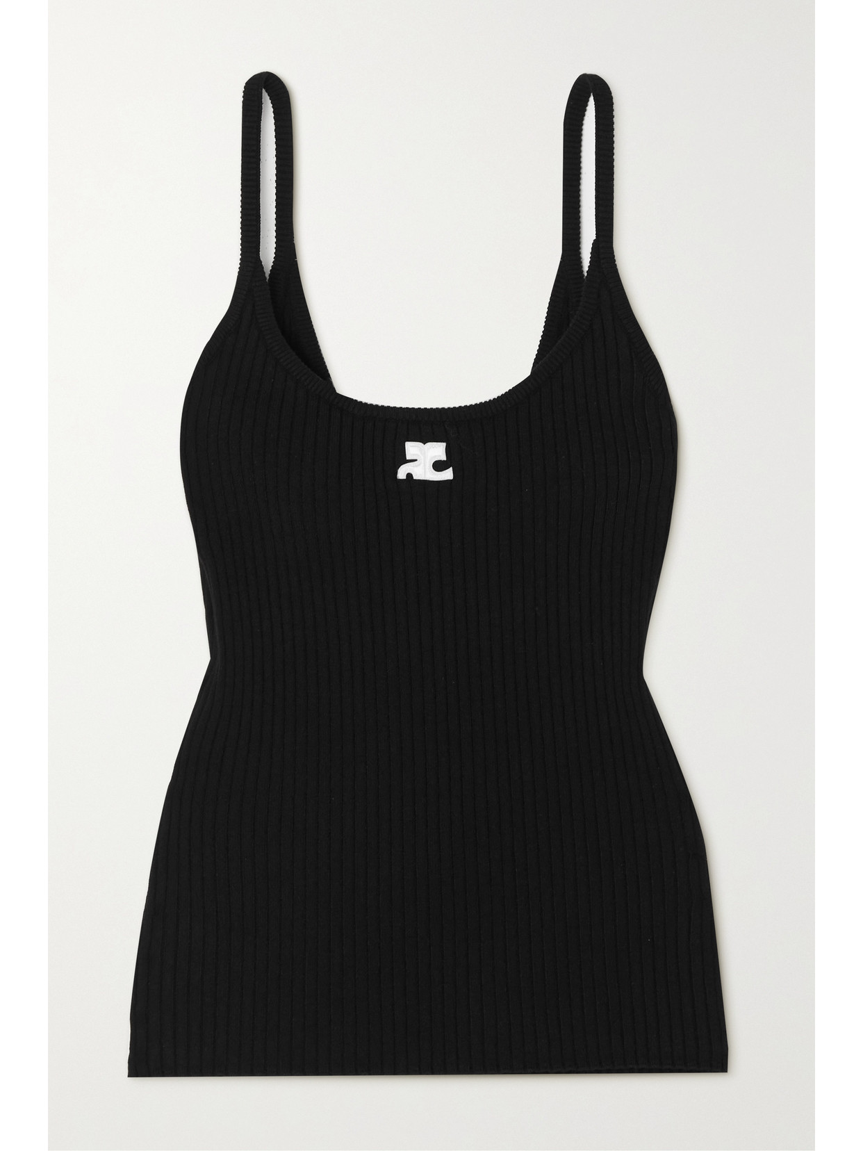 COURREGES - Appliquéd Ribbed-knit Tank - Black