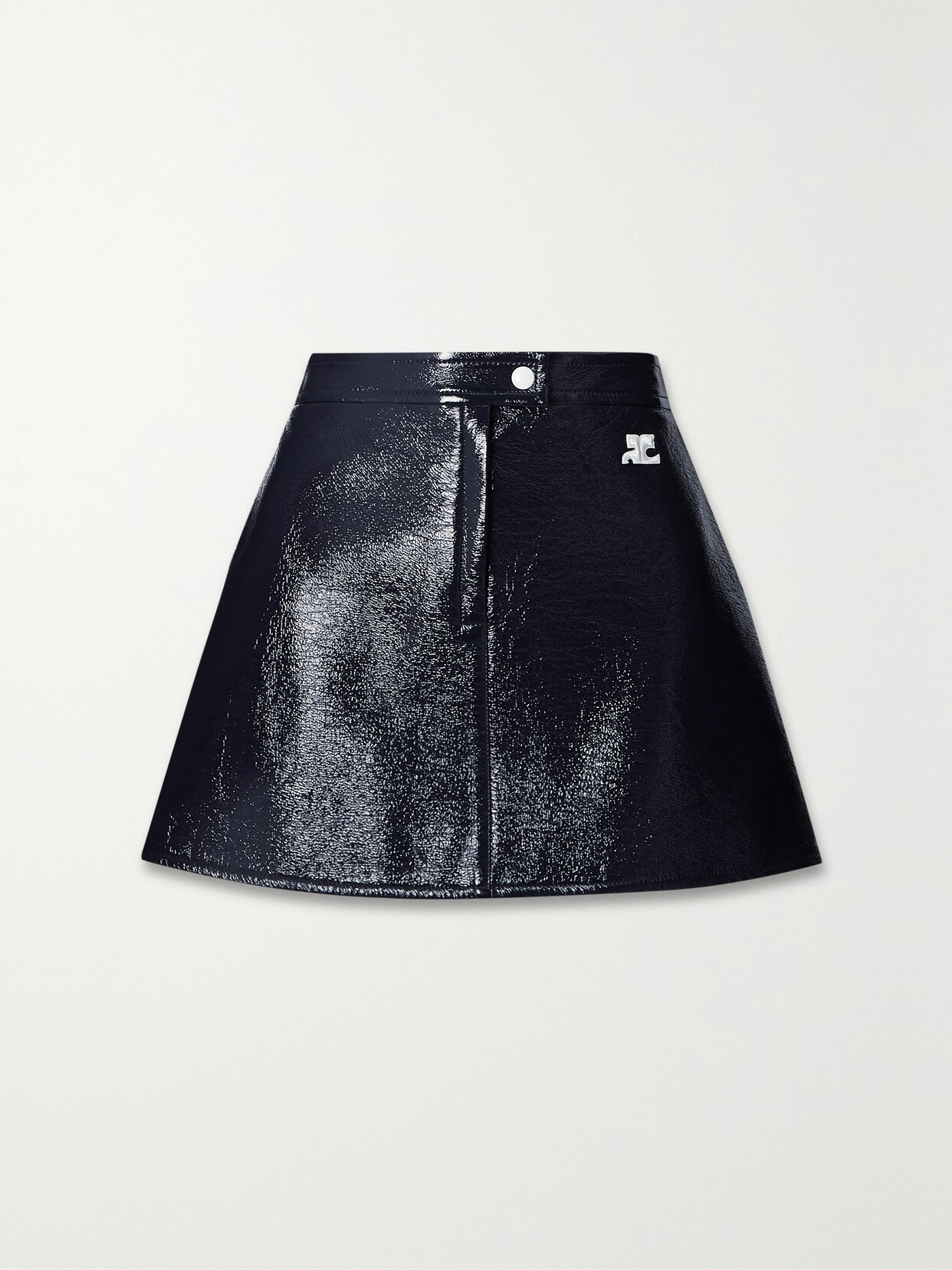 Courrèges Appliquéd Coated Cotton-blend Mini Skirt In Blue