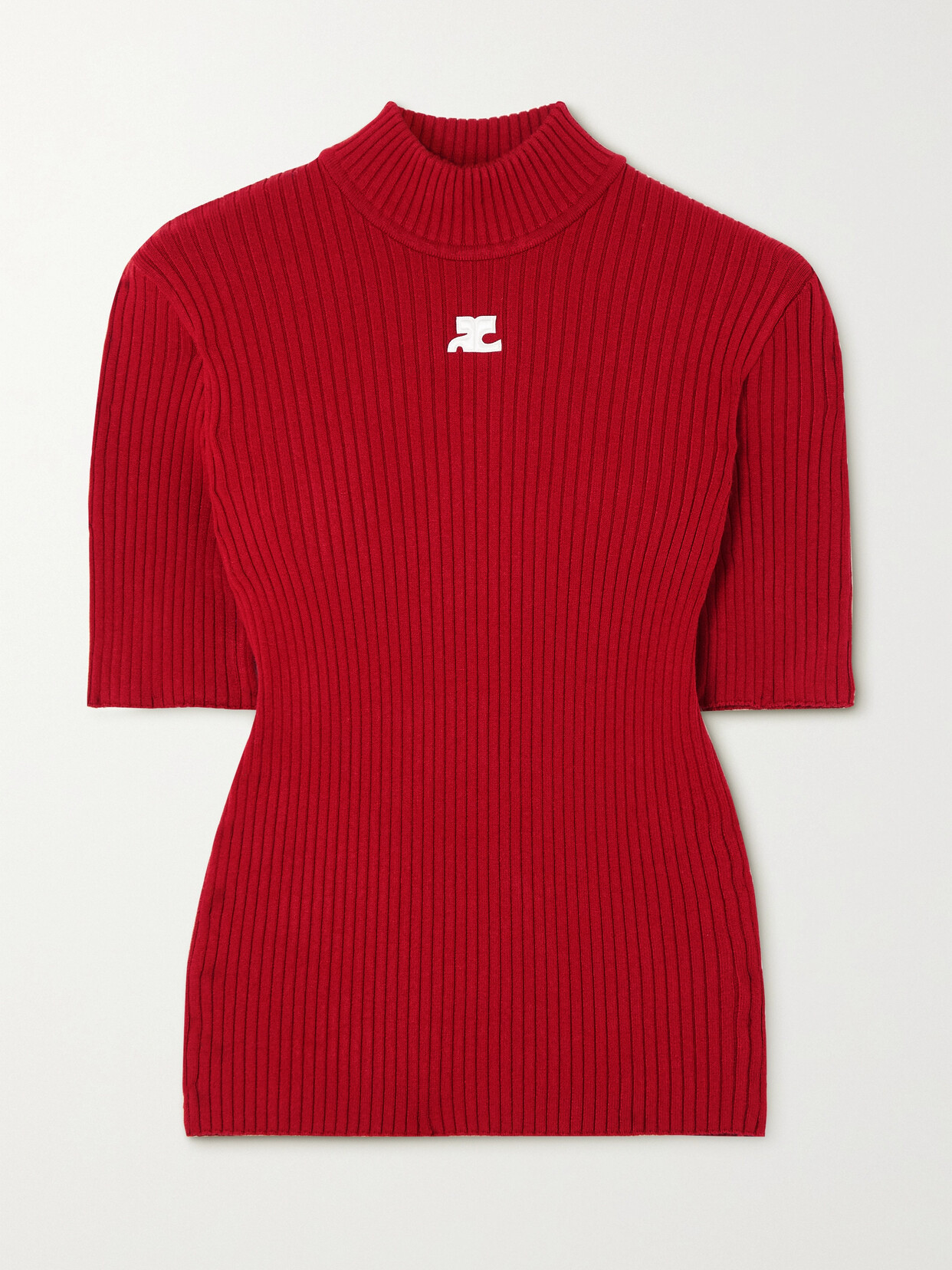 COURRÈGES EMBROIDERED RIBBED-KNIT TOP