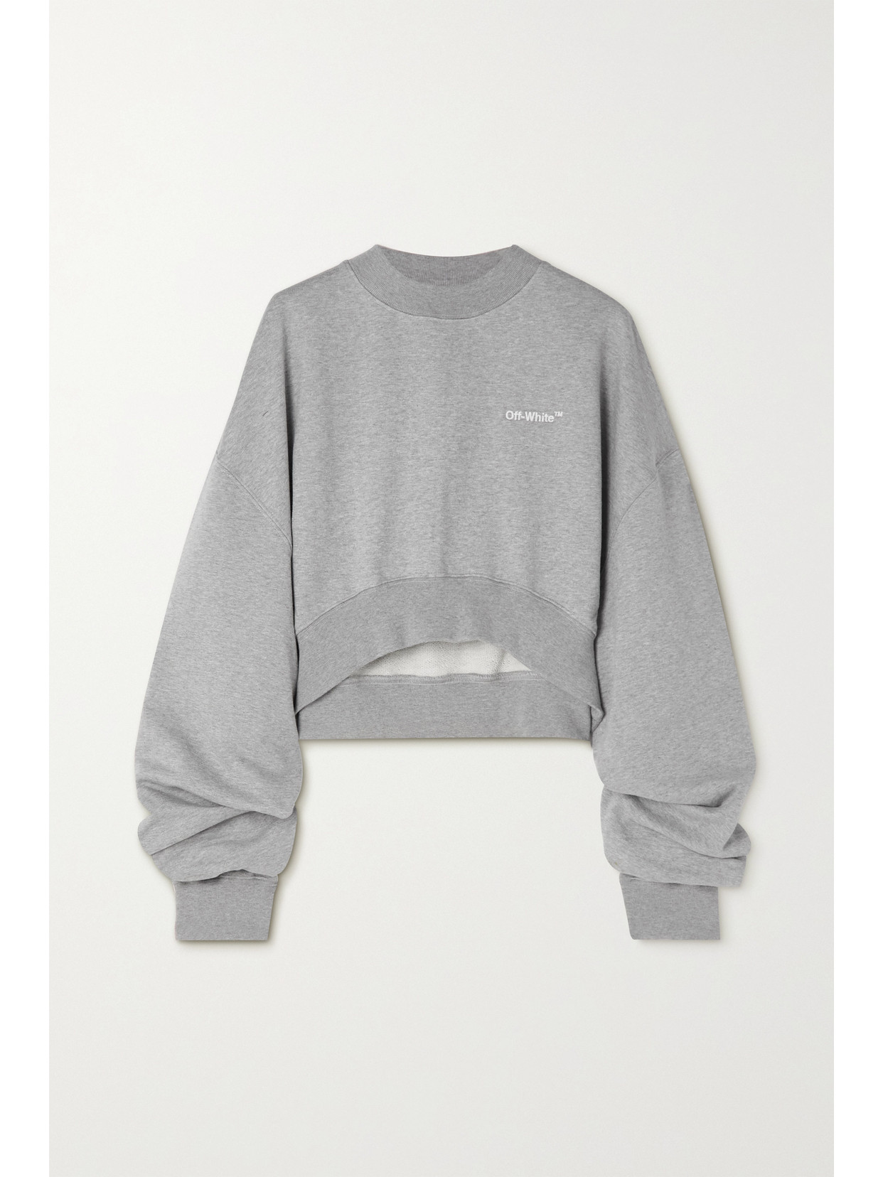 Off-White - For All Helv Cropped Embellished Cotton-jersey Sweatshirt - Gray