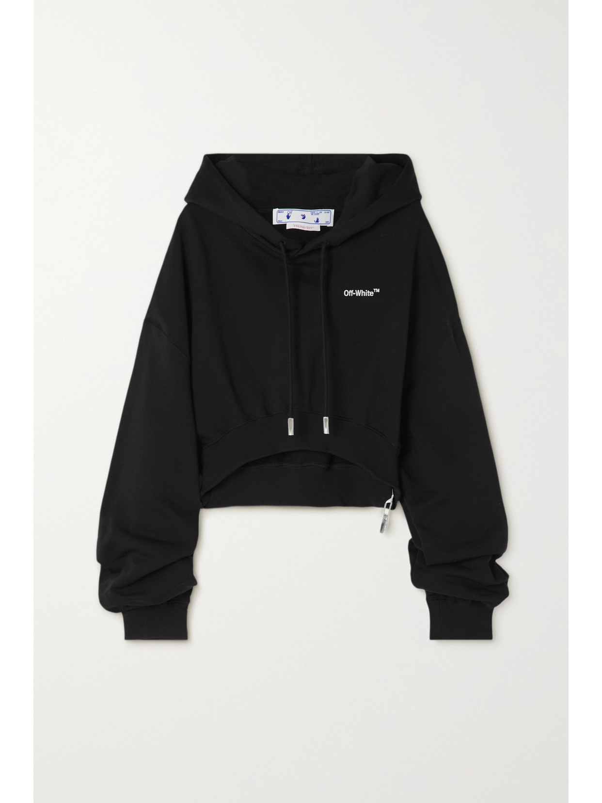 Off-White - For All Helv Cropped Embellished Cotton-jersey Hoodie - Black