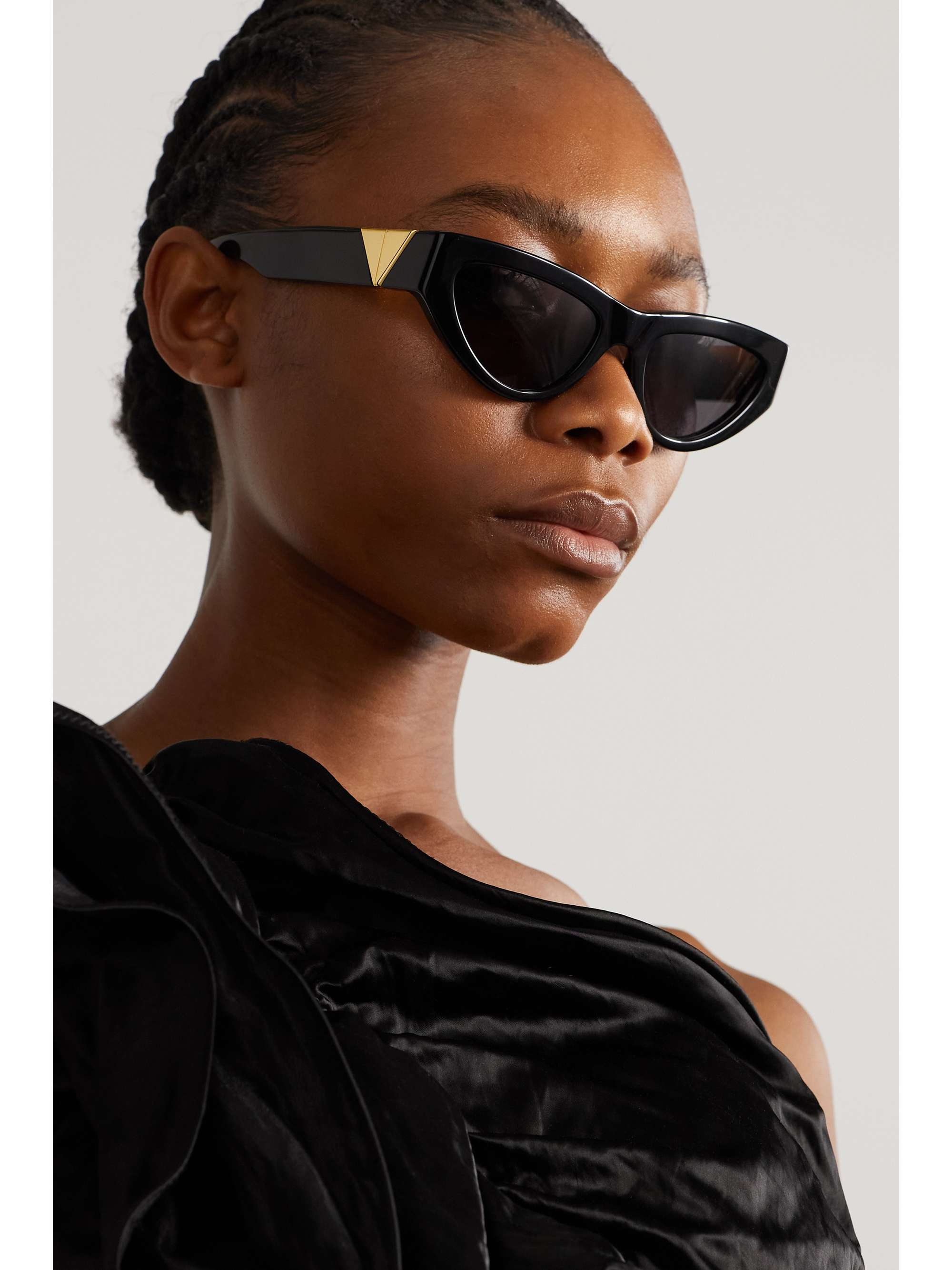 Triangle cat-eye acetate and gold-tone sunglasses