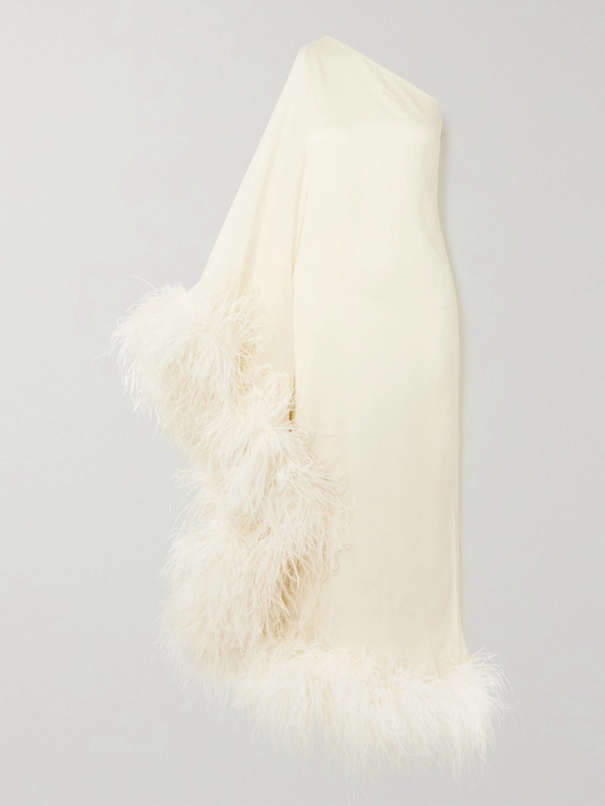 Taller Marmo - + Net Sustain Ubud One-shoulder Feather-trimmed Silk-crepe Gown - Ivory